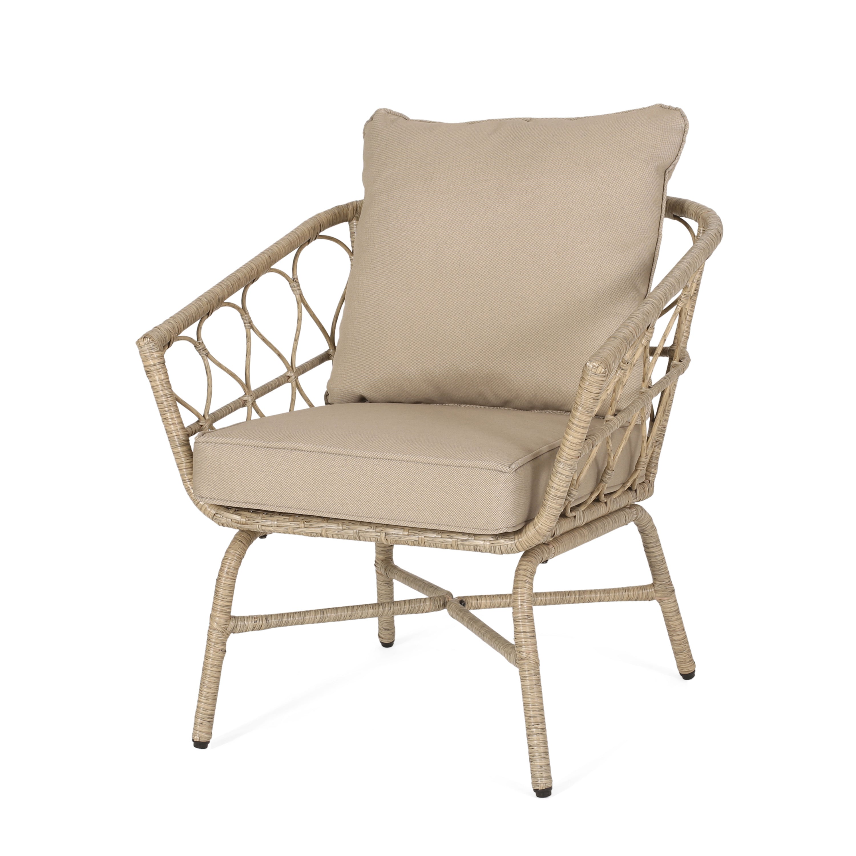 Zircon Outdoor Club Chair with Woven Wicker Weave Design and Back Cushion, Set of 2