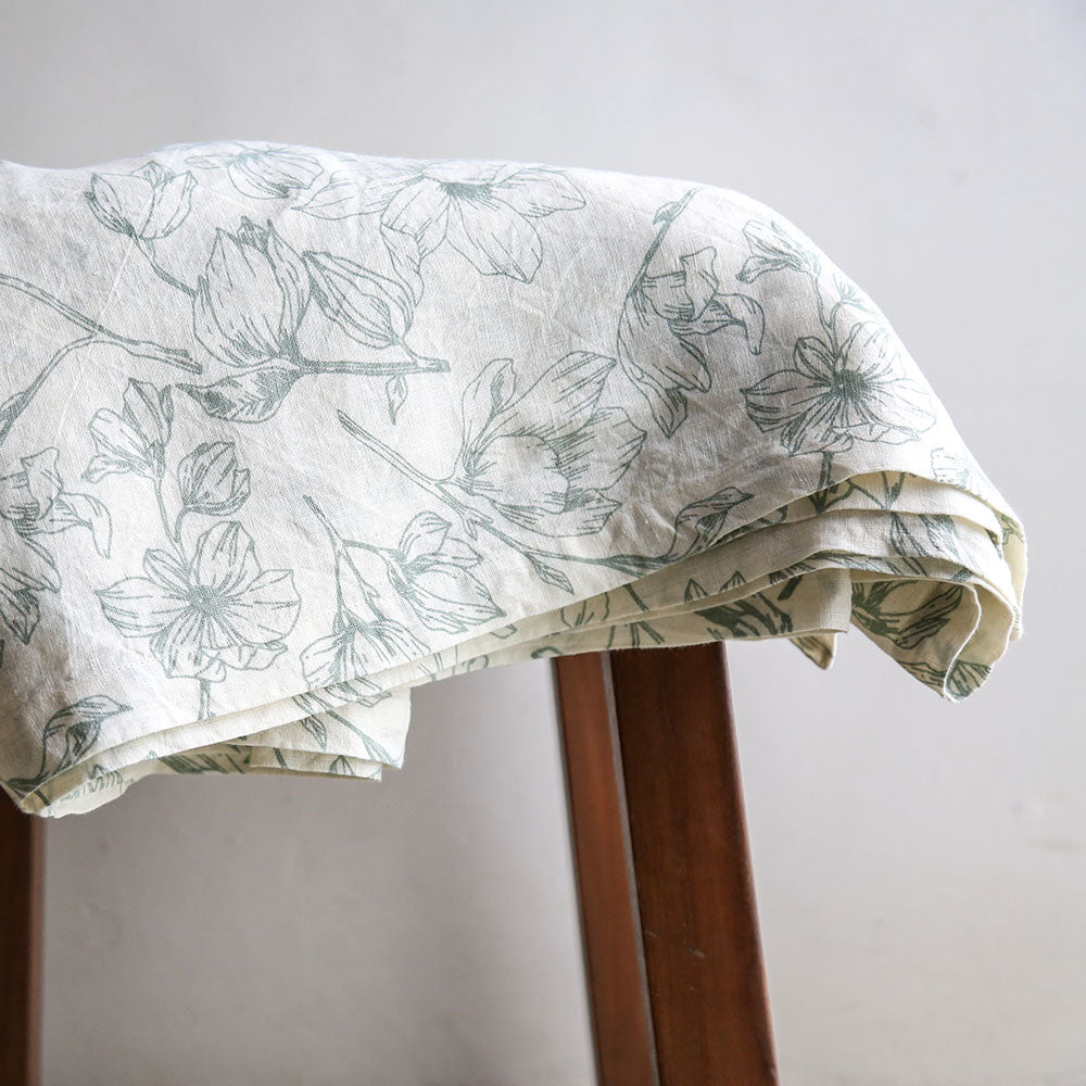Handcrafted Linen Lilies Tablecloth in Grey, 70 x 80in