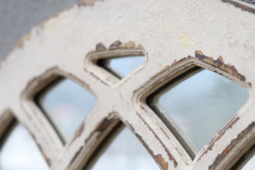 Whitewash Rustic Arched Windowpane Wall Mirror