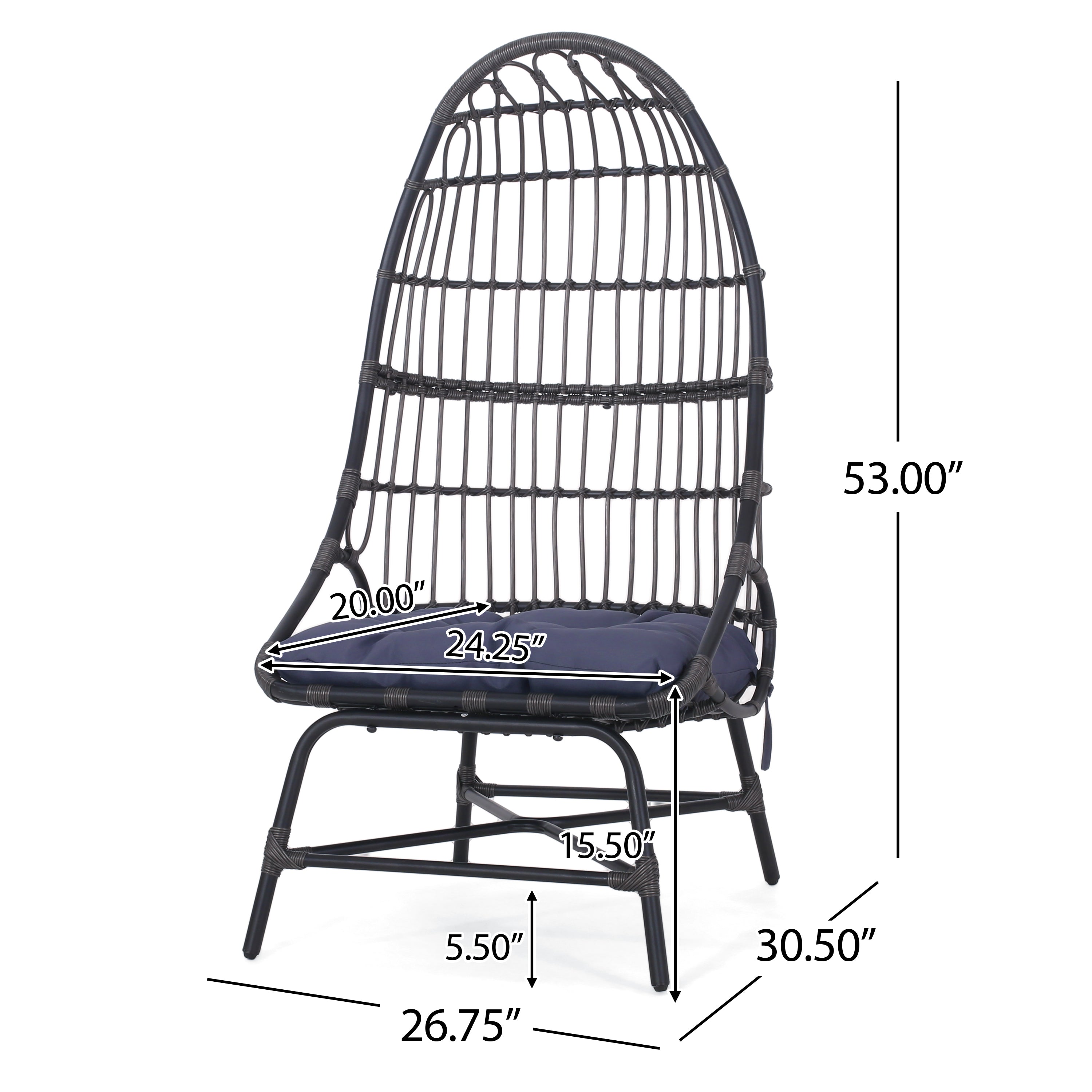 Outdoor Basket Chair with Gridded Design and Metal Frame