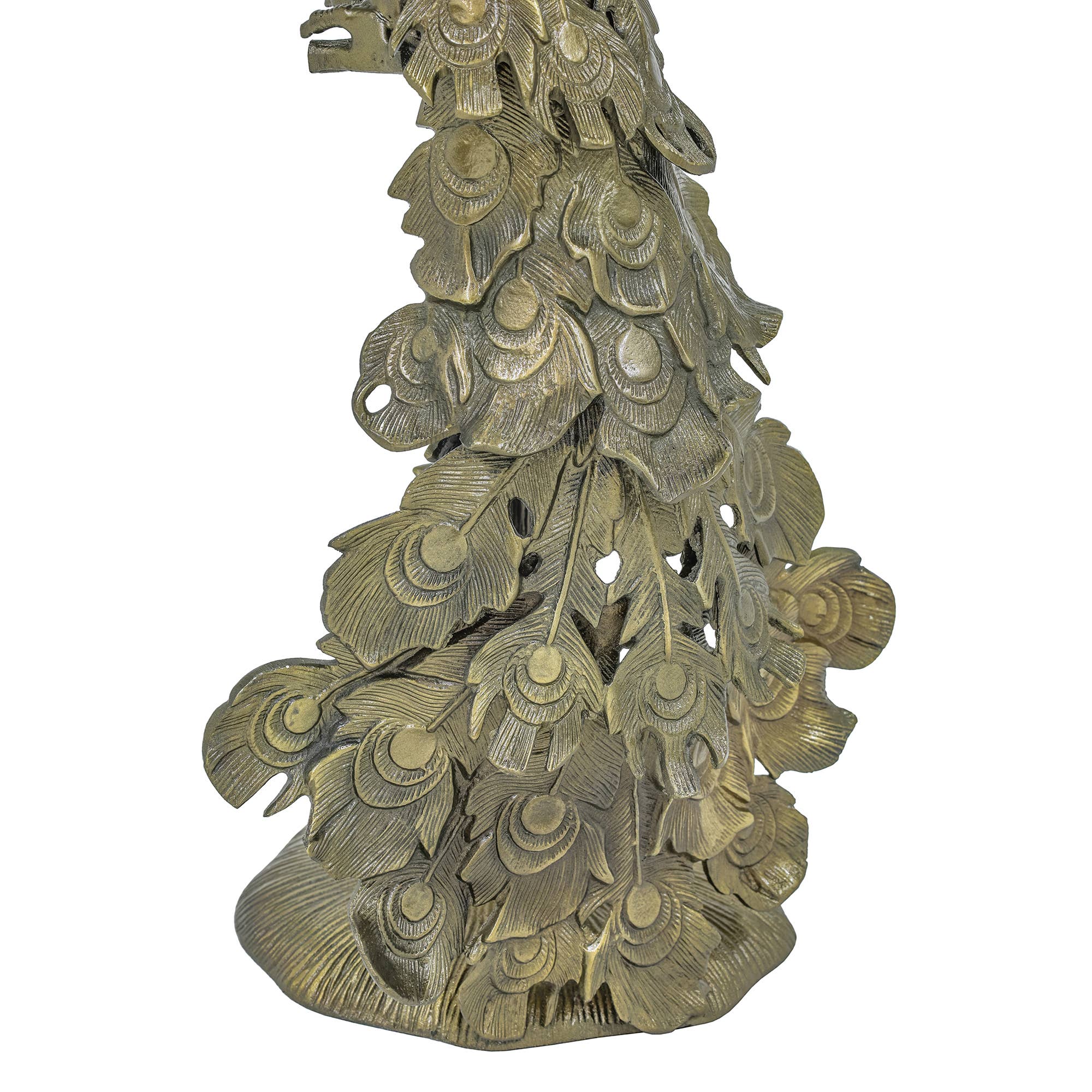 Peacock Brass Antique Side Table with Marble Top