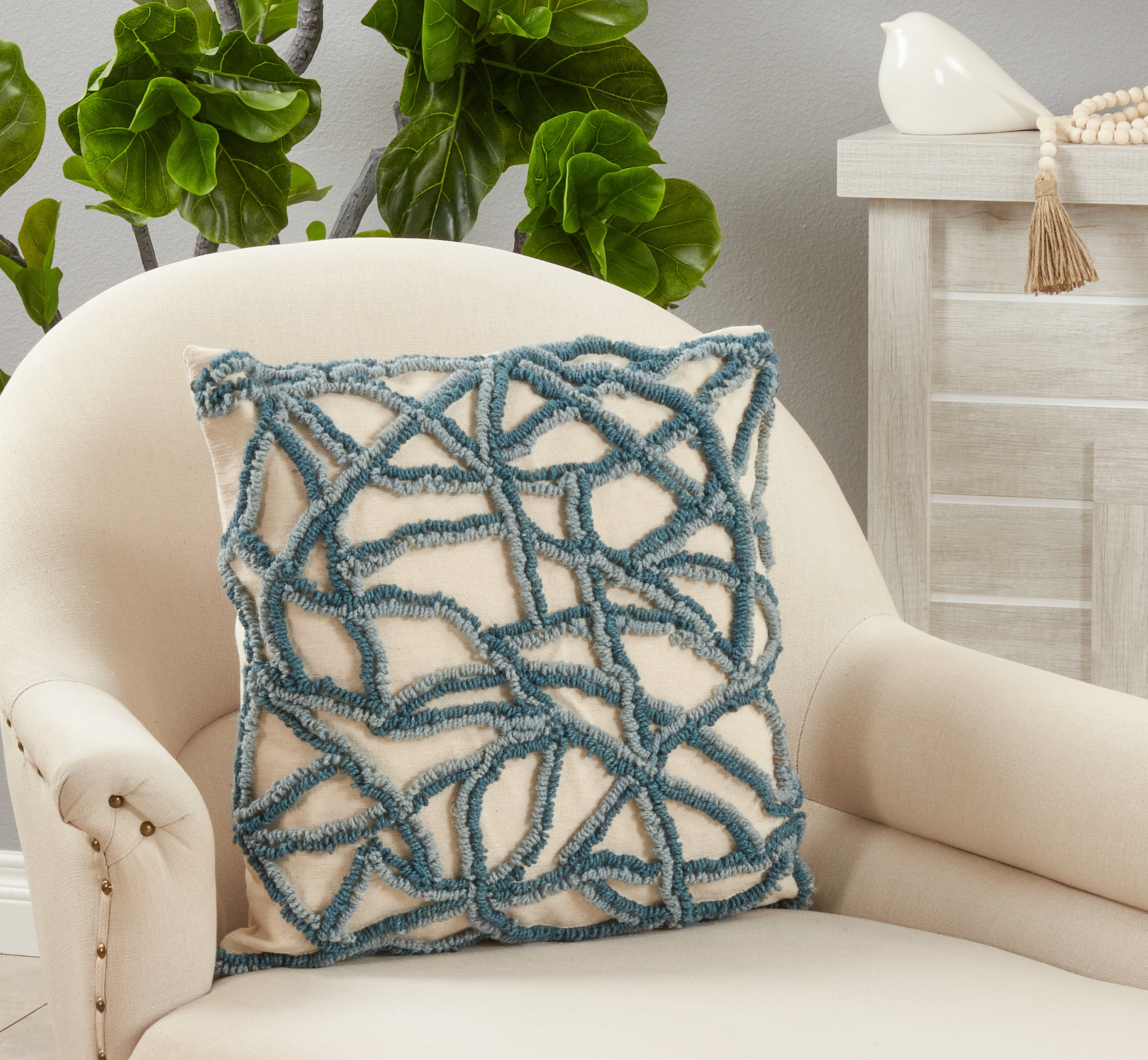 Cracked Mosaic Embroidered Poly Filled Throw Pillow