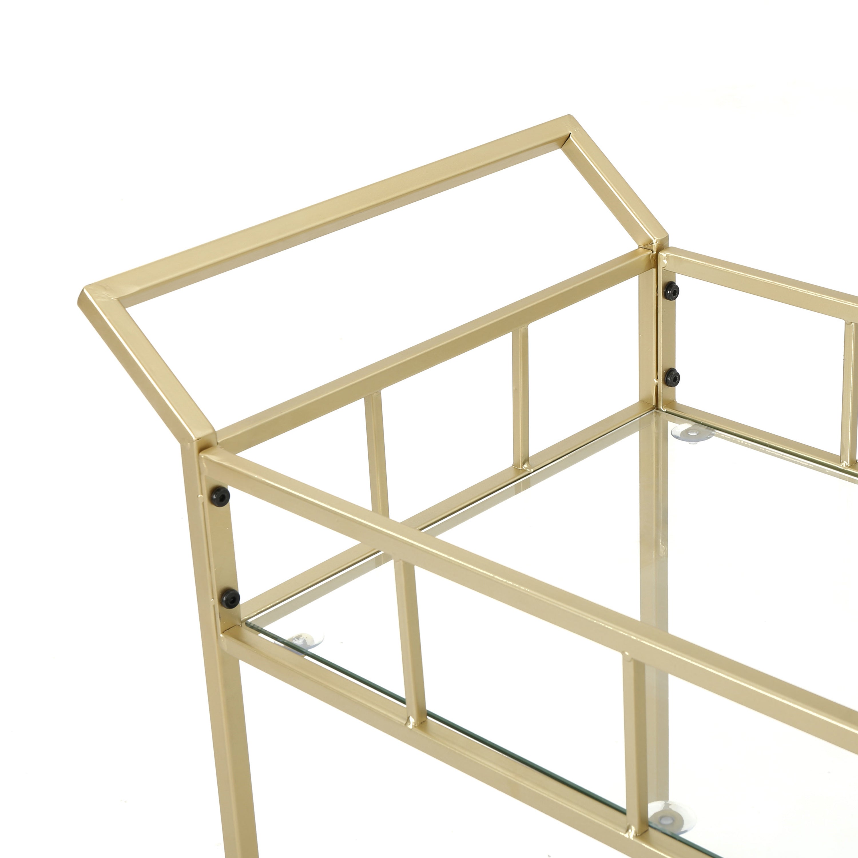 Outdoor Metal Bar Cart with 2 Tempered Glass Shelves and Rolling Casters