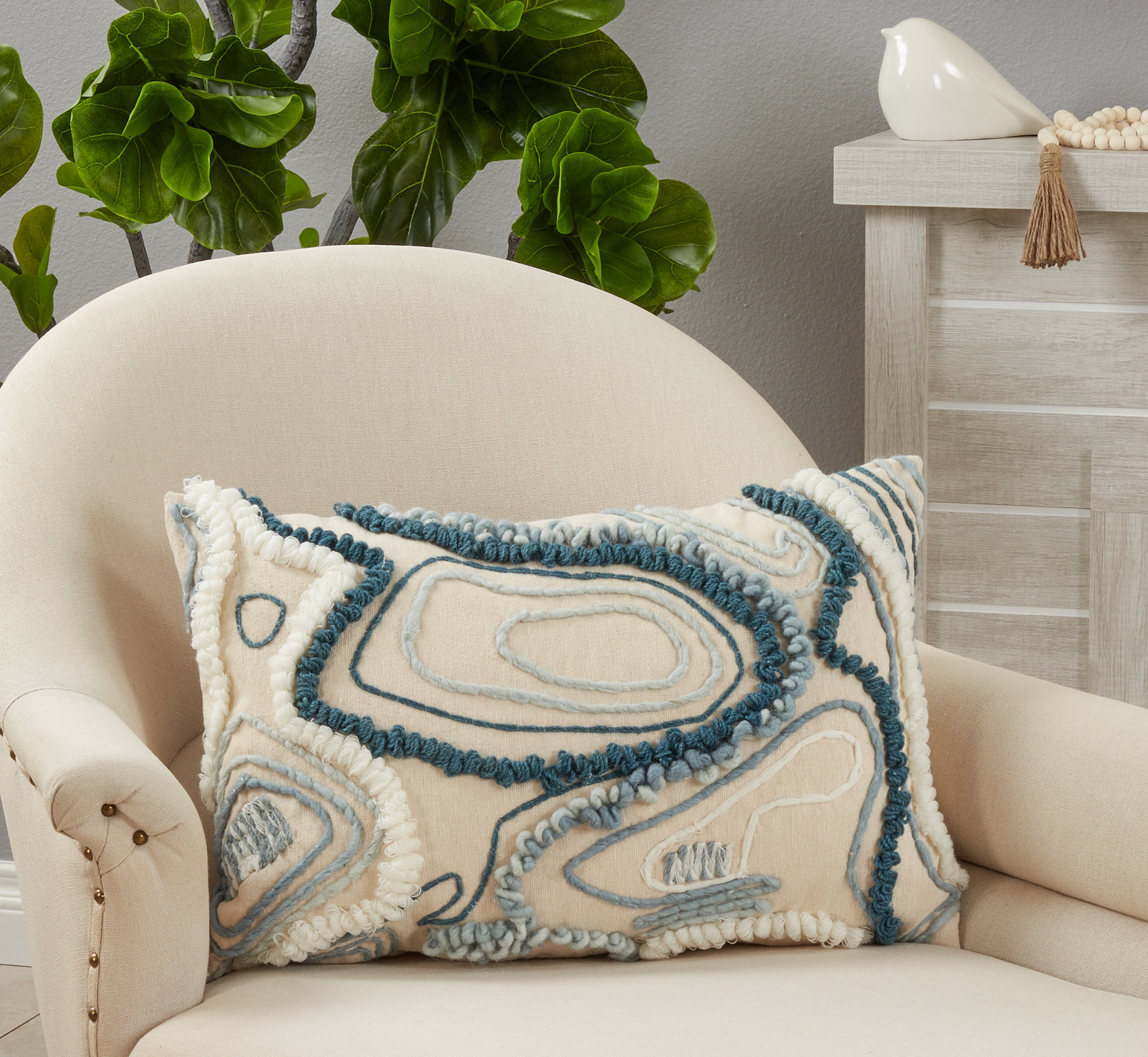Topography Embroidered Poly Filled Throw Pillow