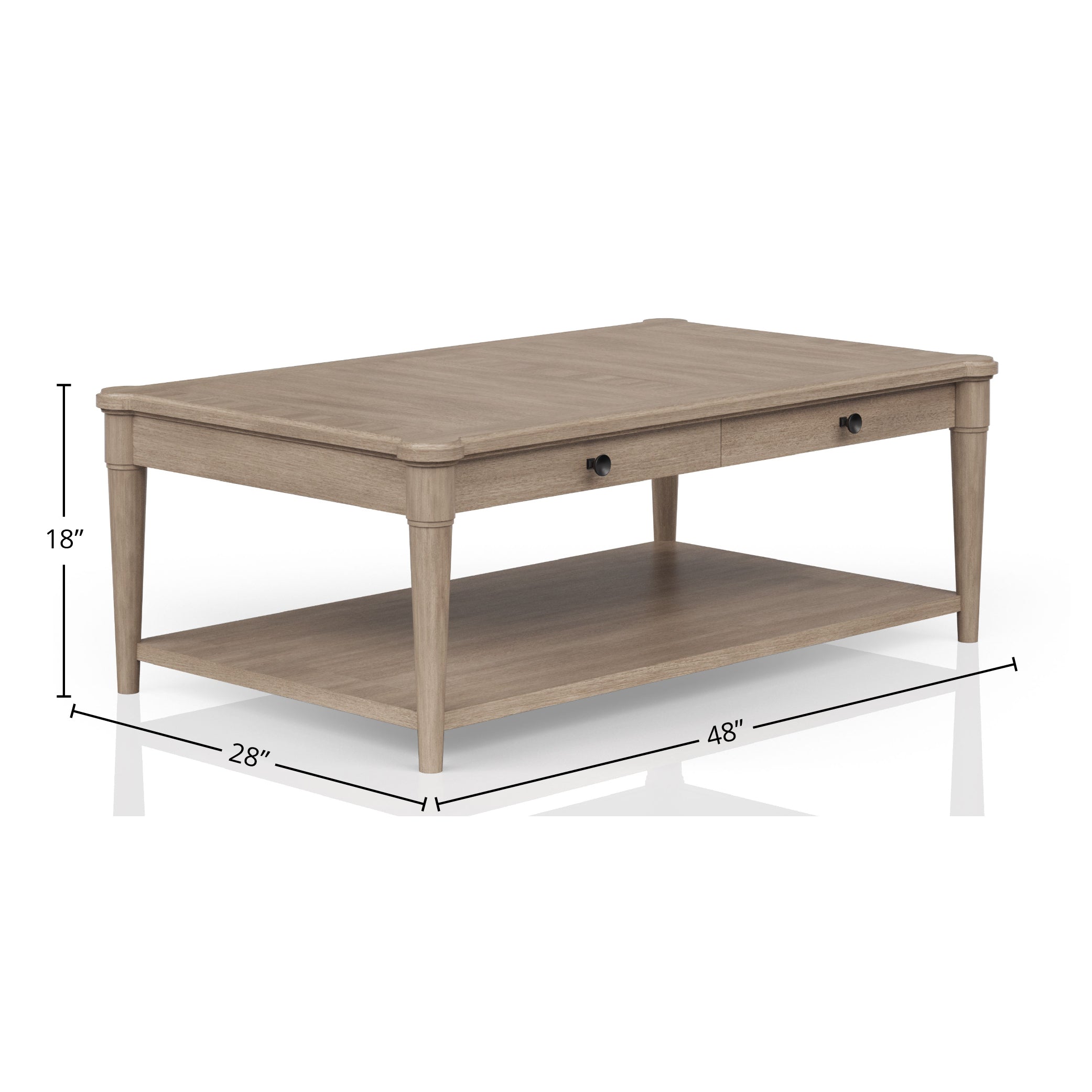Cocktail Table with Casters, 2 Storage Drawers and Bottom Shelf