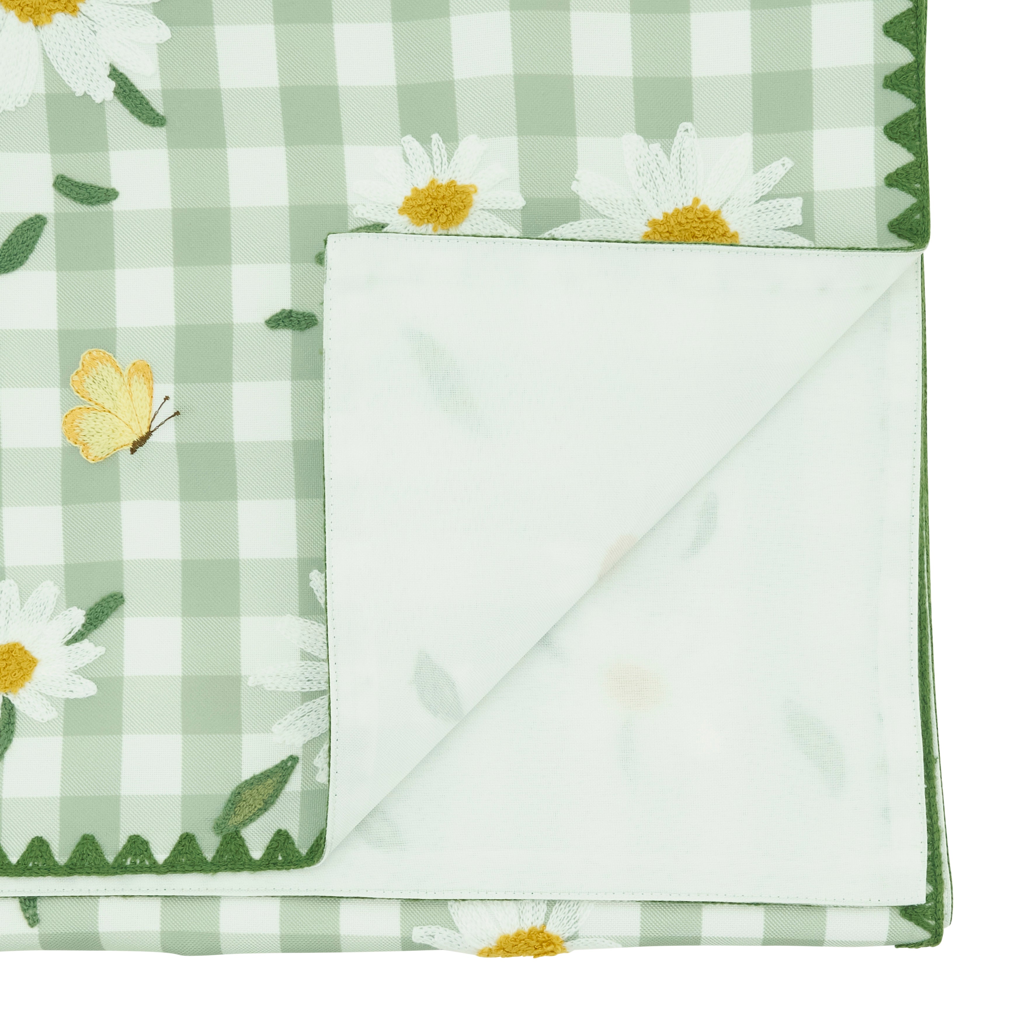 Embroidered Gingham Daisy Table Runner