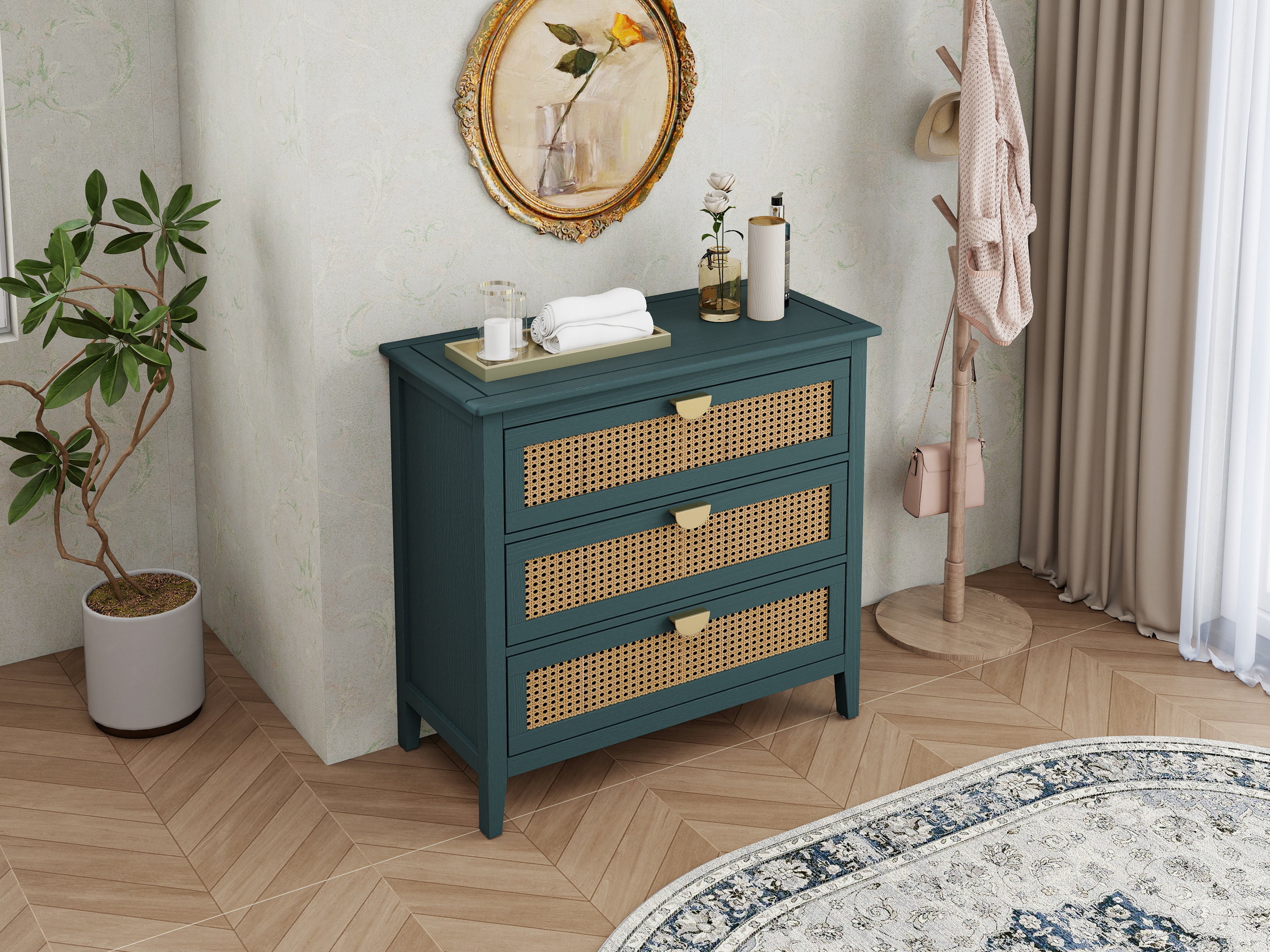 3 Drawer Cabinet with Natural Rattan Drawers