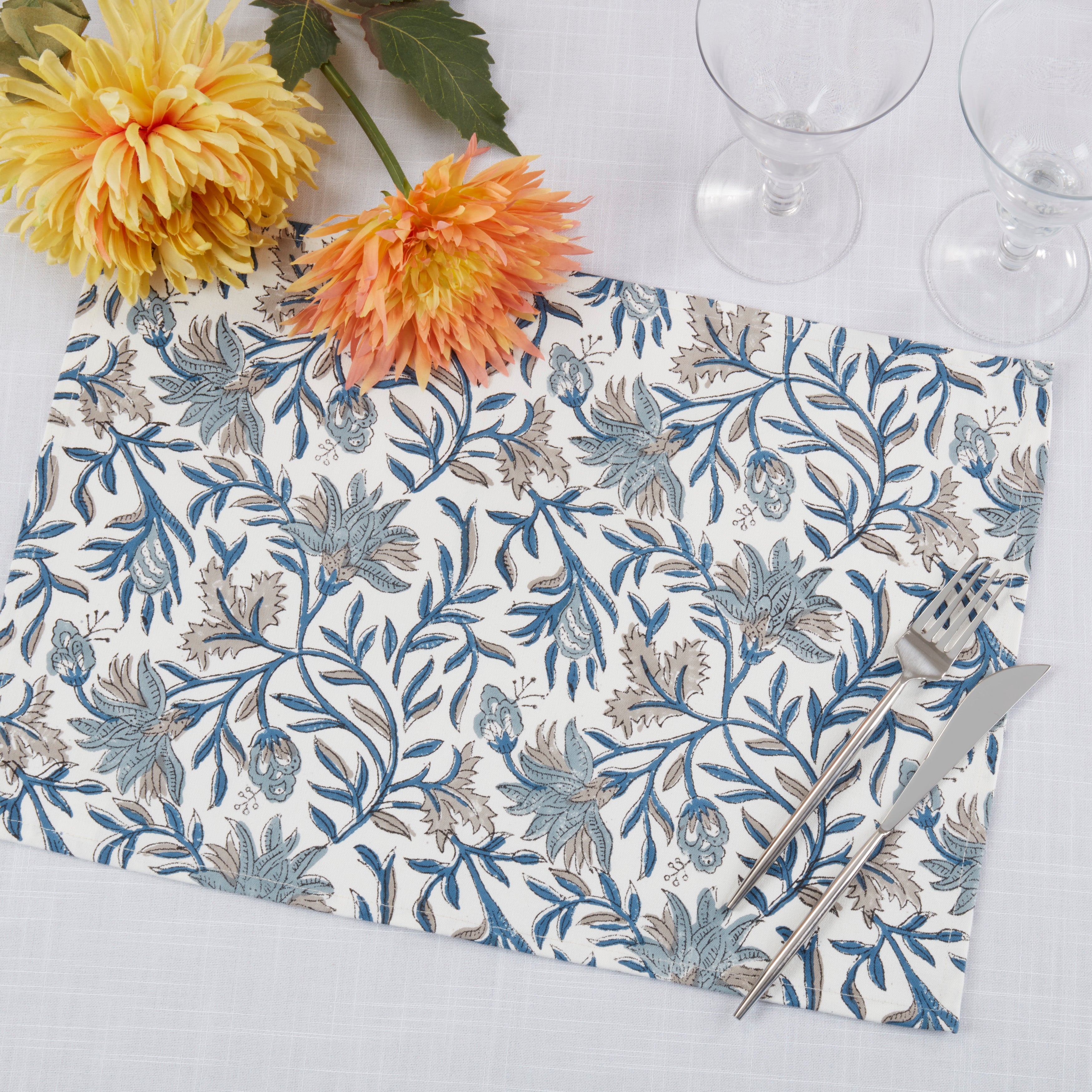 Botanical Floral Cotton Placemats, Set of 4