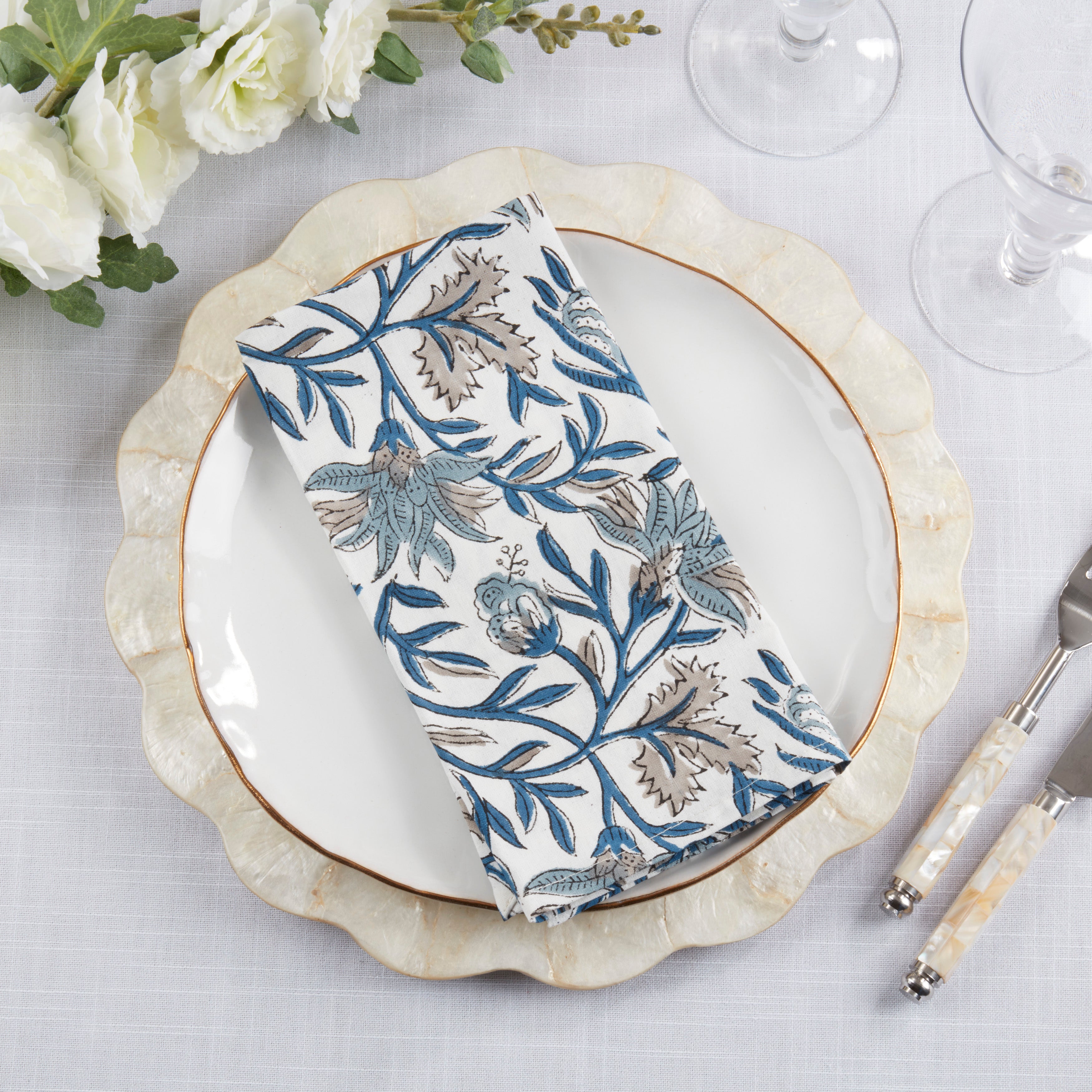 Botanical Pattern Cotton Decorative Napkins, Set of 4