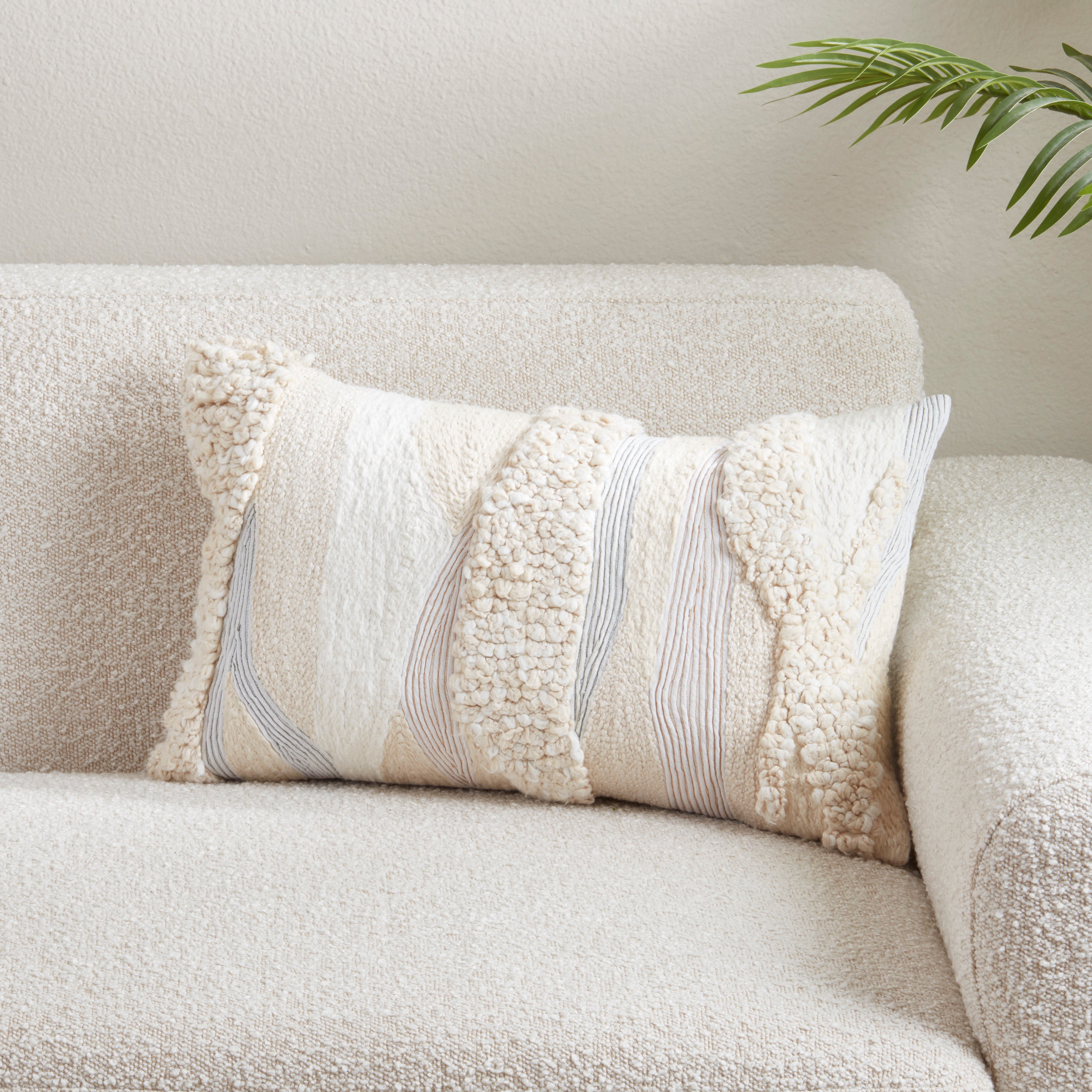 Embroidered Stripe Cotton Poly Filled Throw Pillow