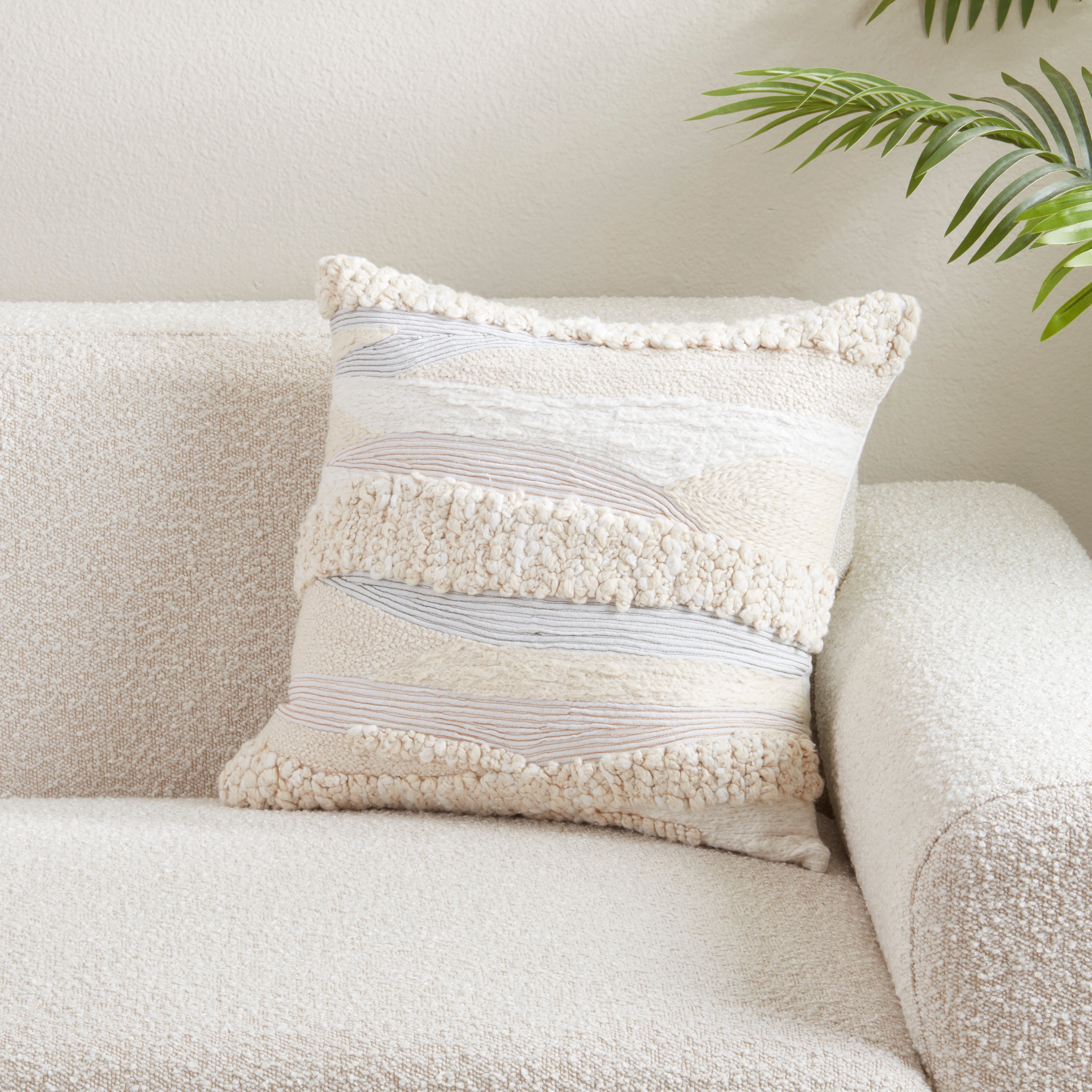 Embroidered Stripe Cotton Poly Filled Throw Pillow