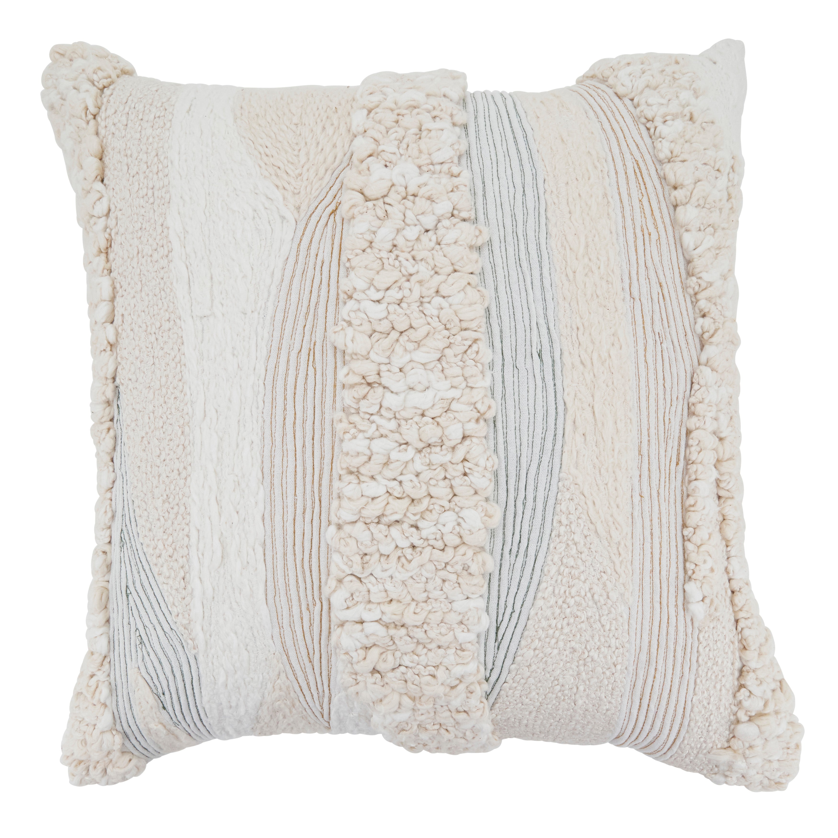 Embroidered Stripe Cotton Poly Filled Throw Pillow