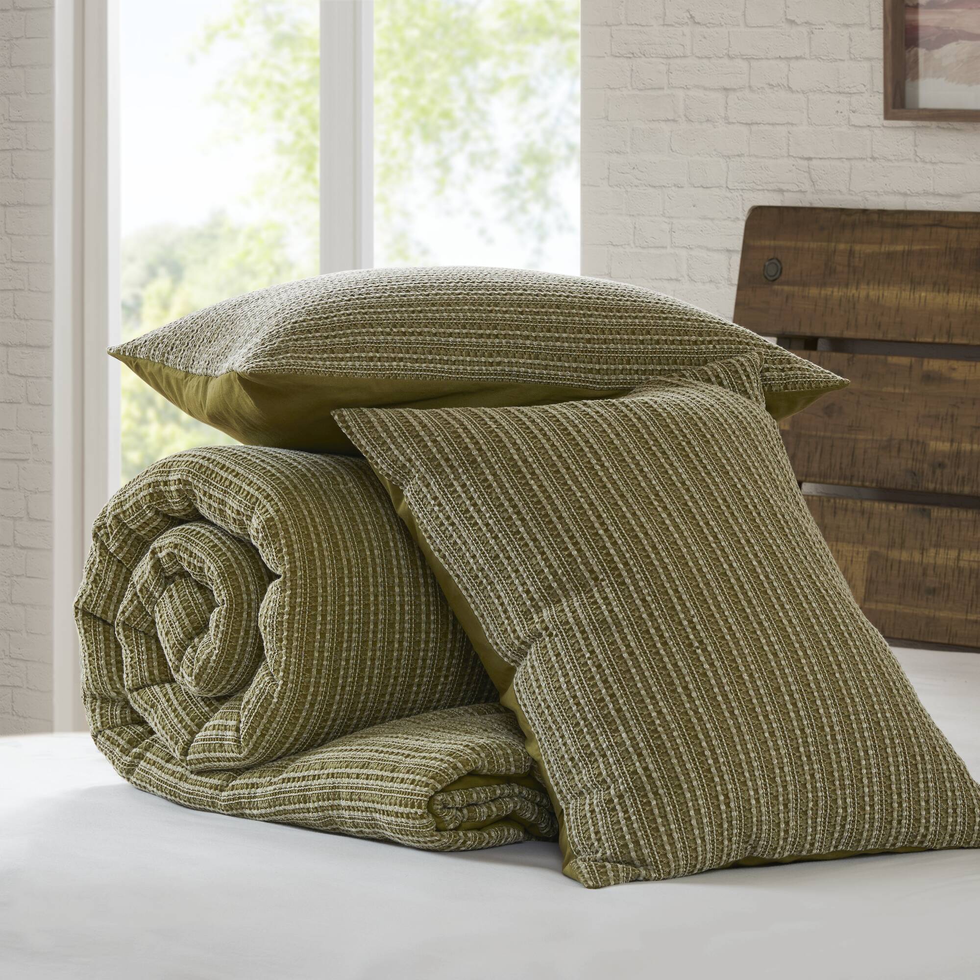 3P Piece Waffle Washed Comforter Set