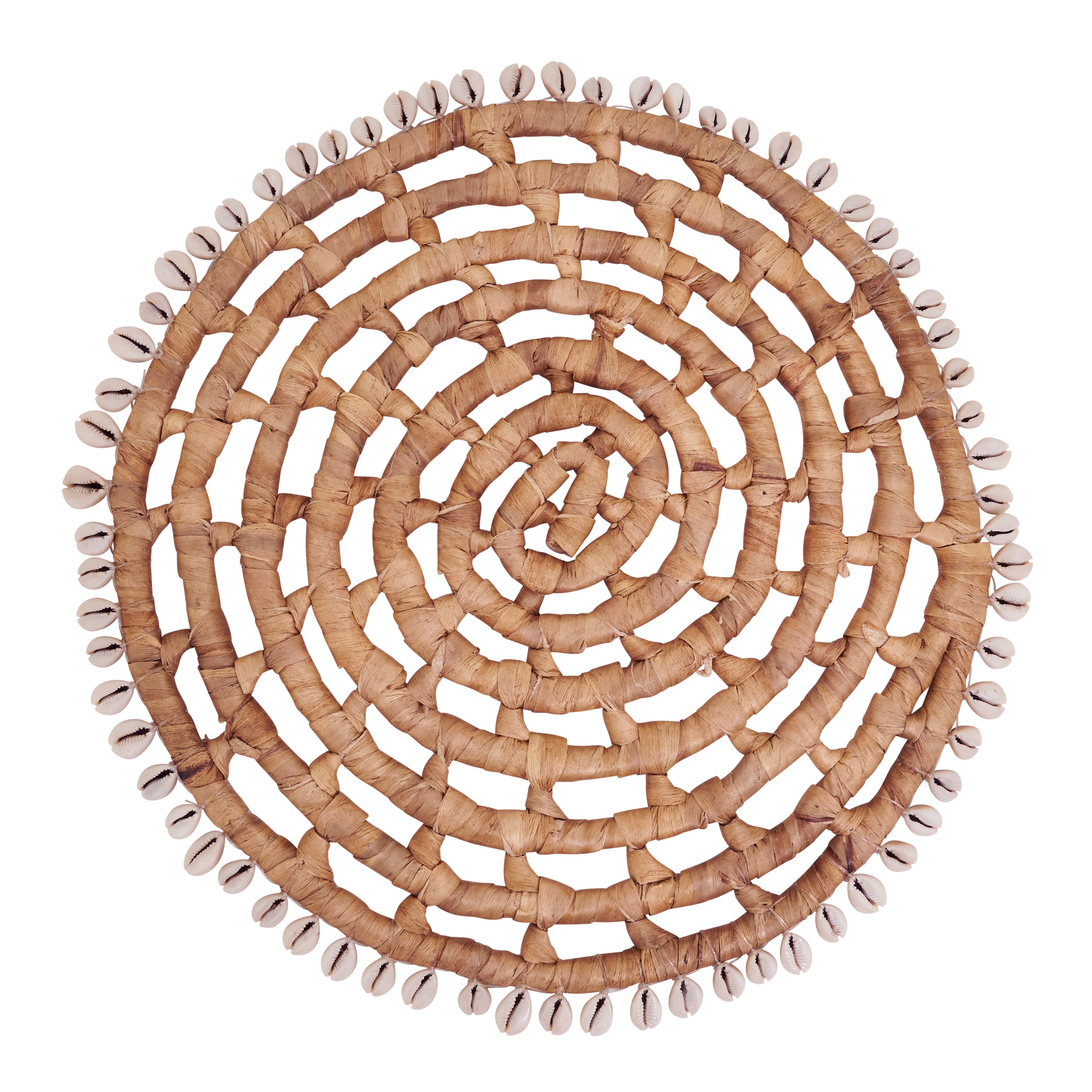 Shell Trimmed Water Hyacinth Round Placemats, Set of 4