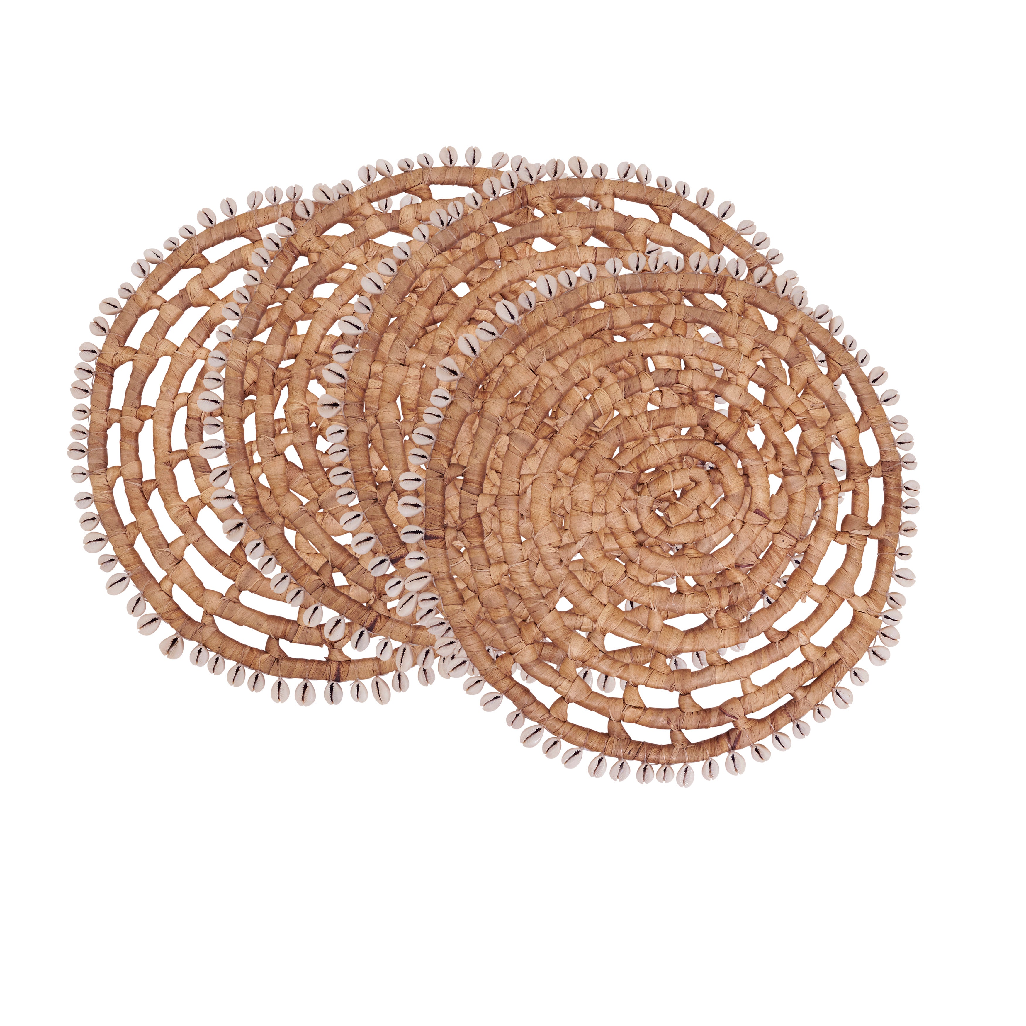 Shell Trimmed Water Hyacinth Round Placemats, Set of 4