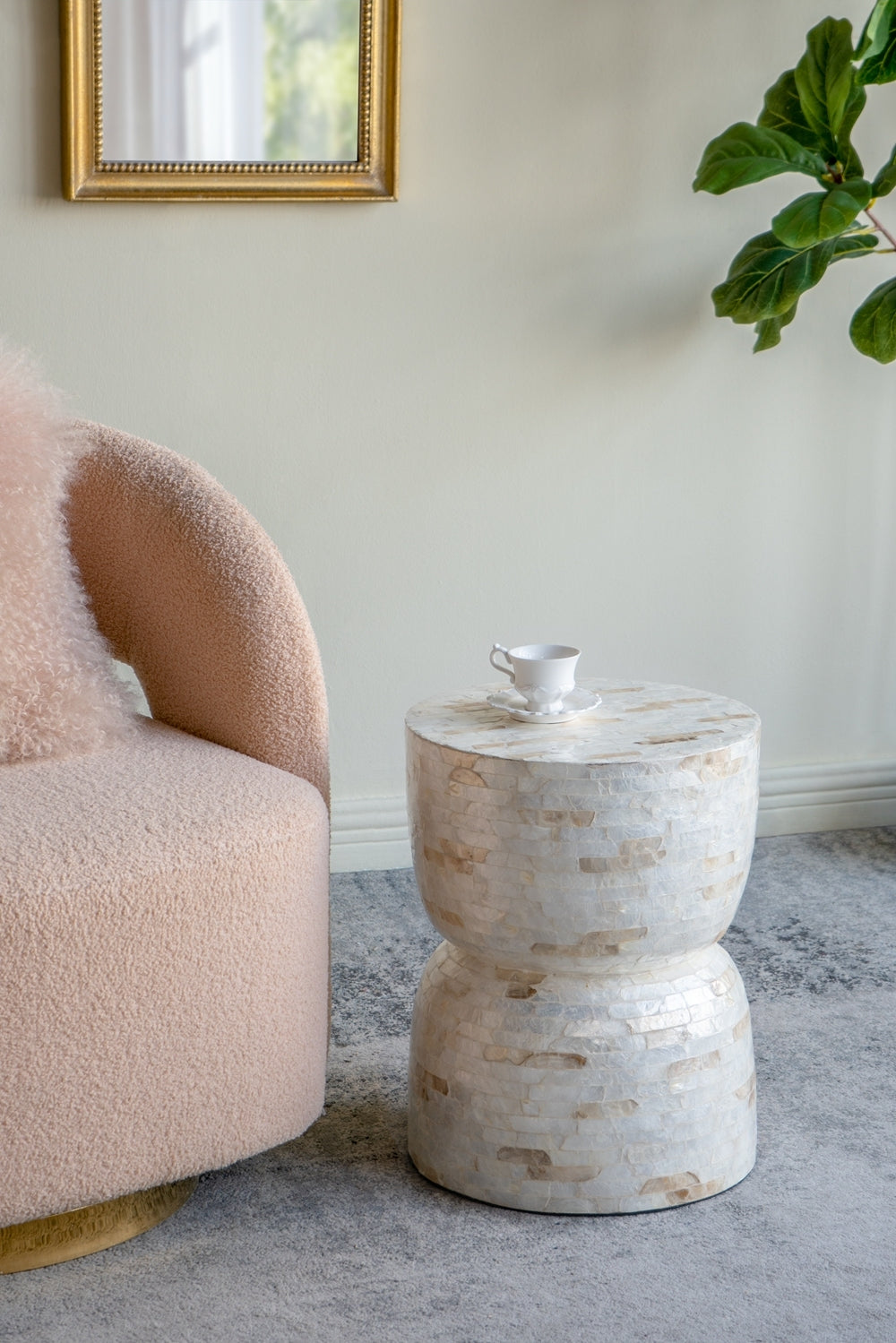 Gold & White Capiz Hourglass Side Table