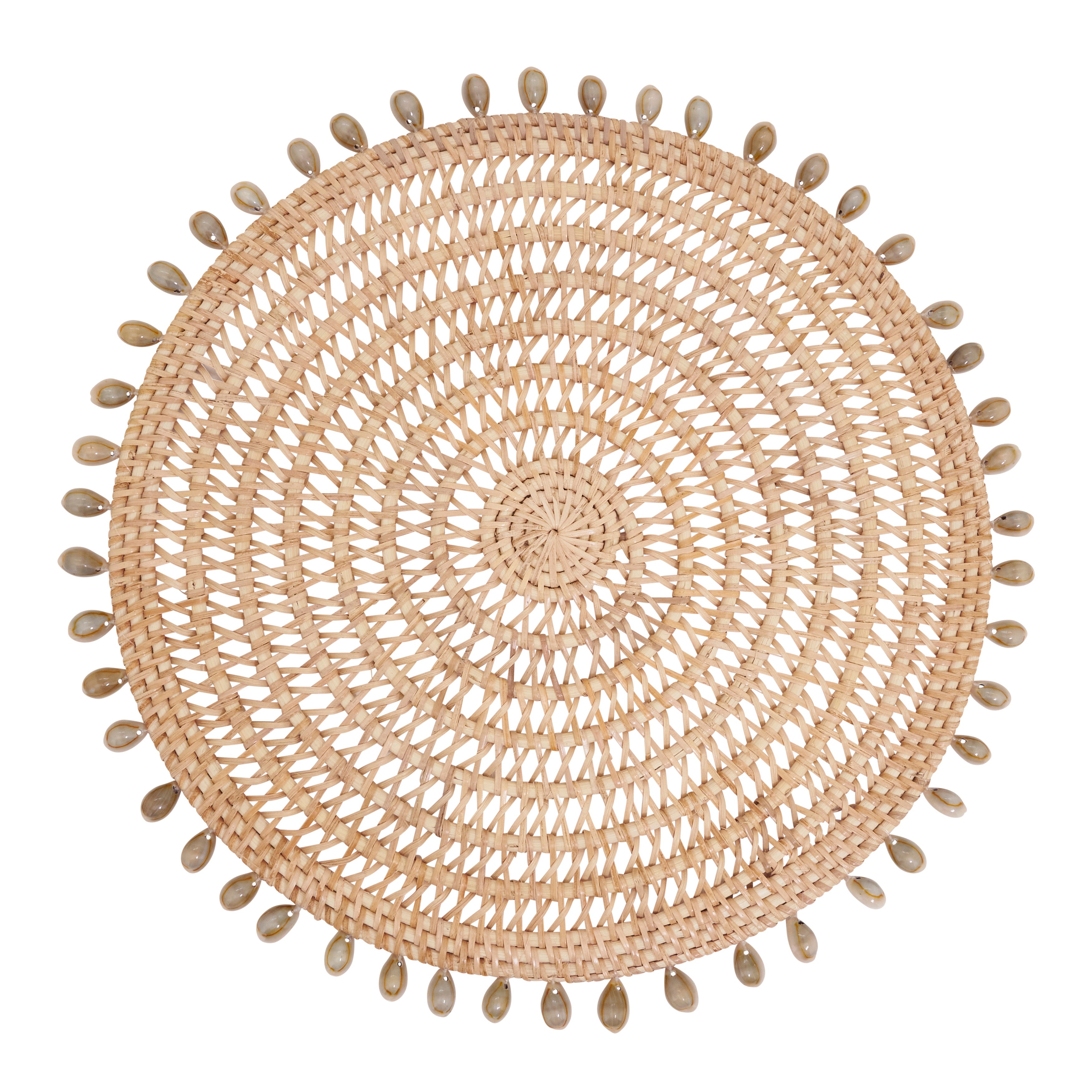 Rattan & Shell Beaded Round Placemats, Set of 4