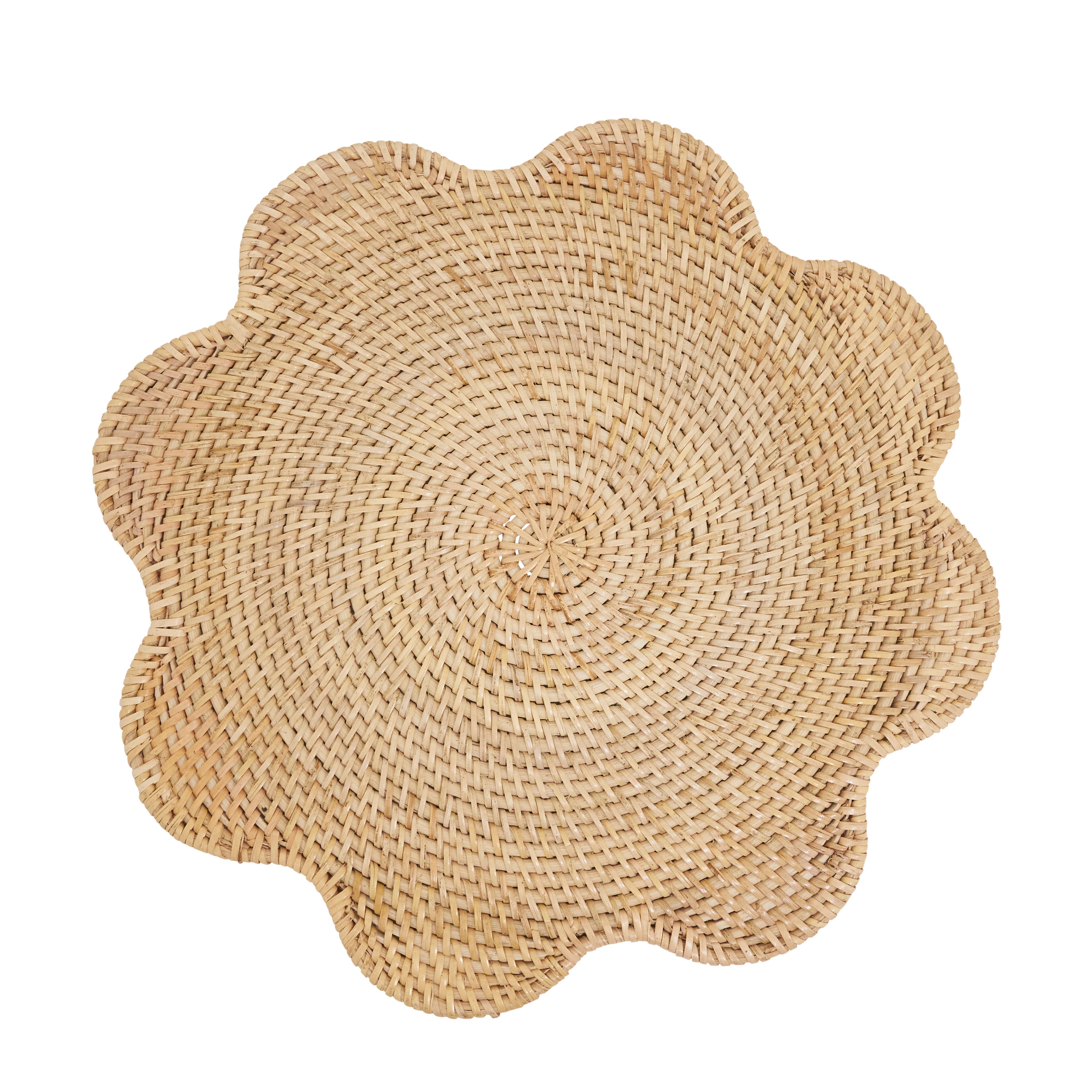 Scalloped Rattan Round Placemats, Set of 4