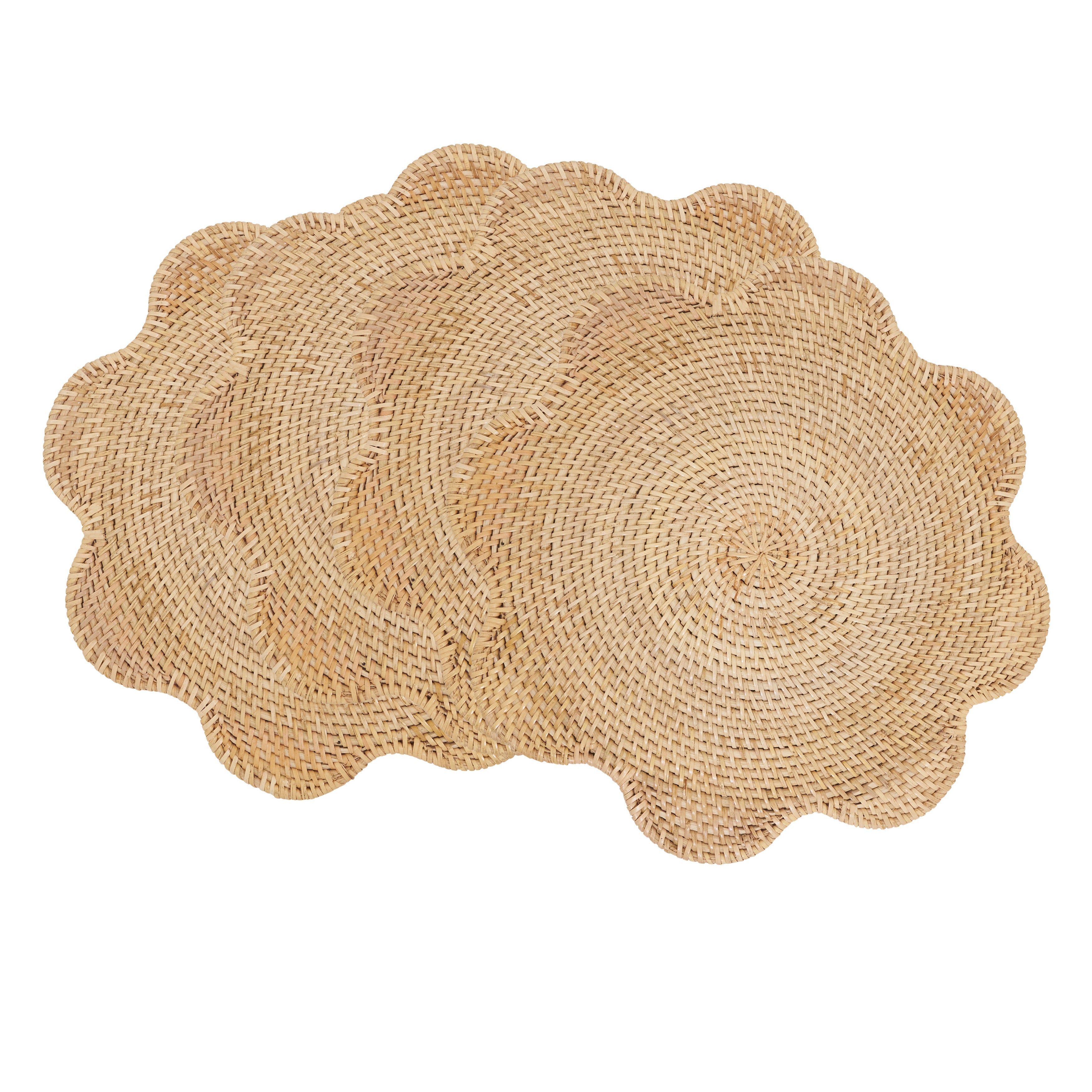 Scalloped Rattan Round Placemats, Set of 4