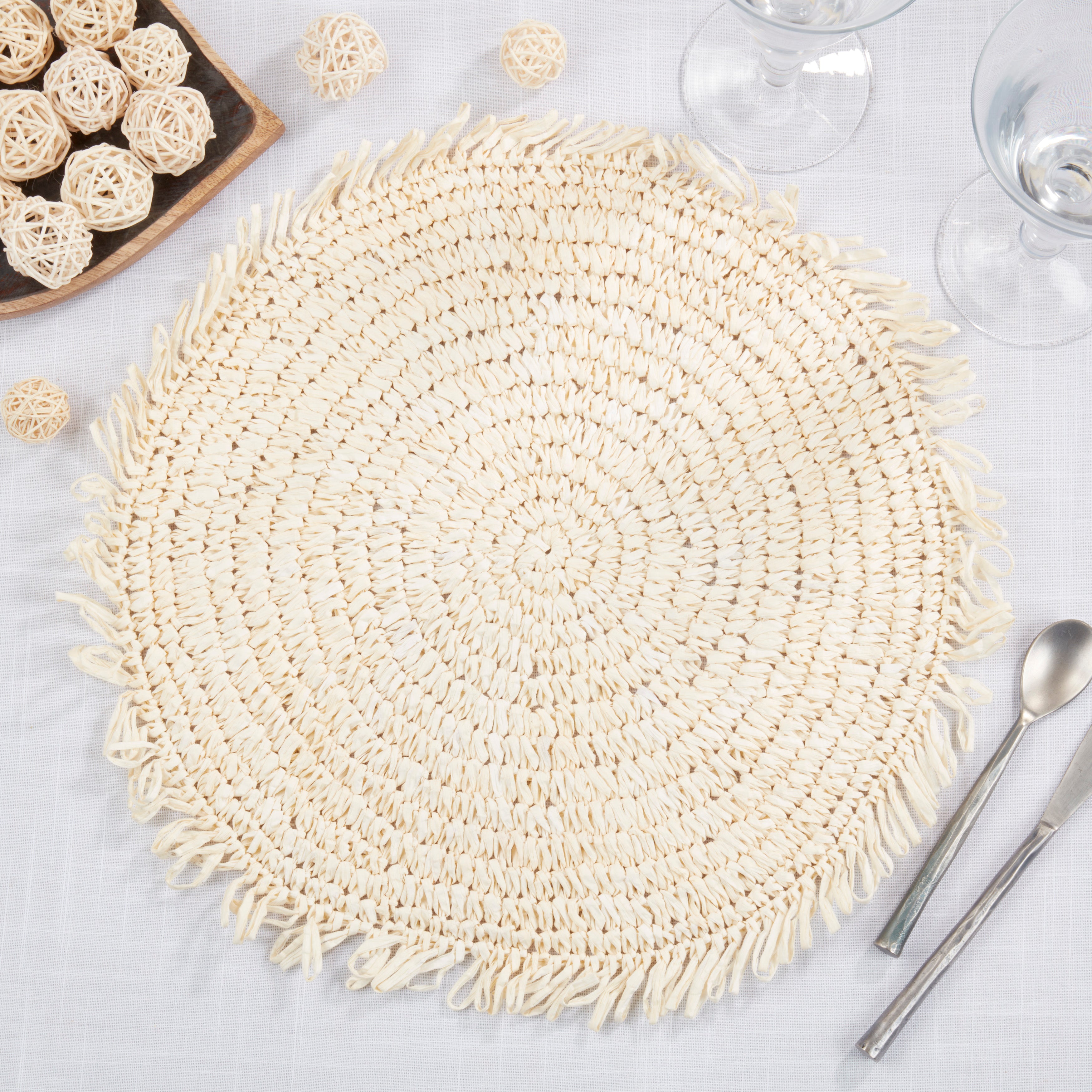 Rustic Raffia Fringe Placemat, Set of 4