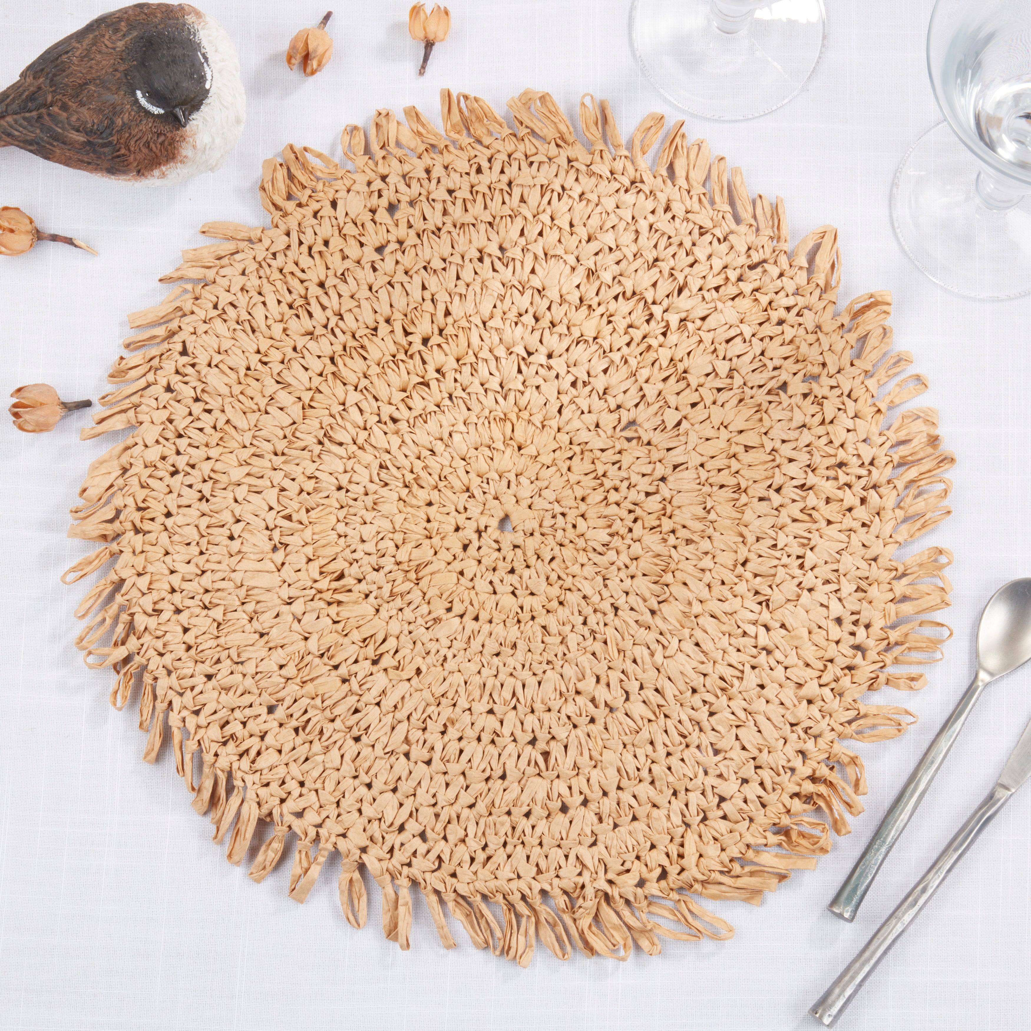 Rustic Raffia Fringe Placemat, Set of 4