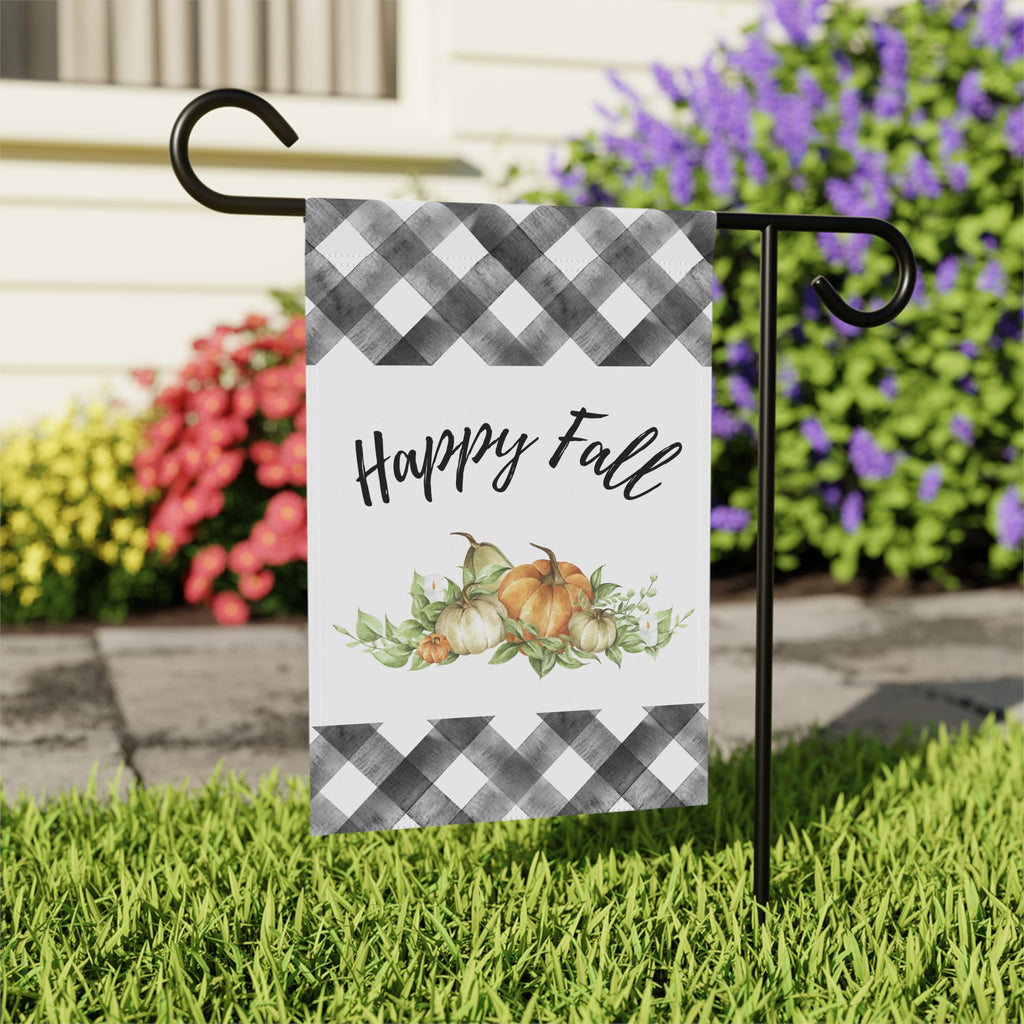 Happy Fall Black and White Gingham Pumpkins Garden & House Banner