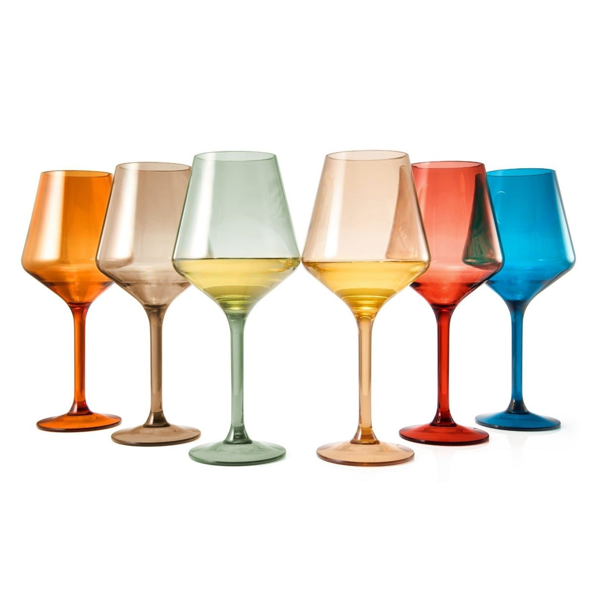 European Multicolor Plastic Wine Glasses Set of 6