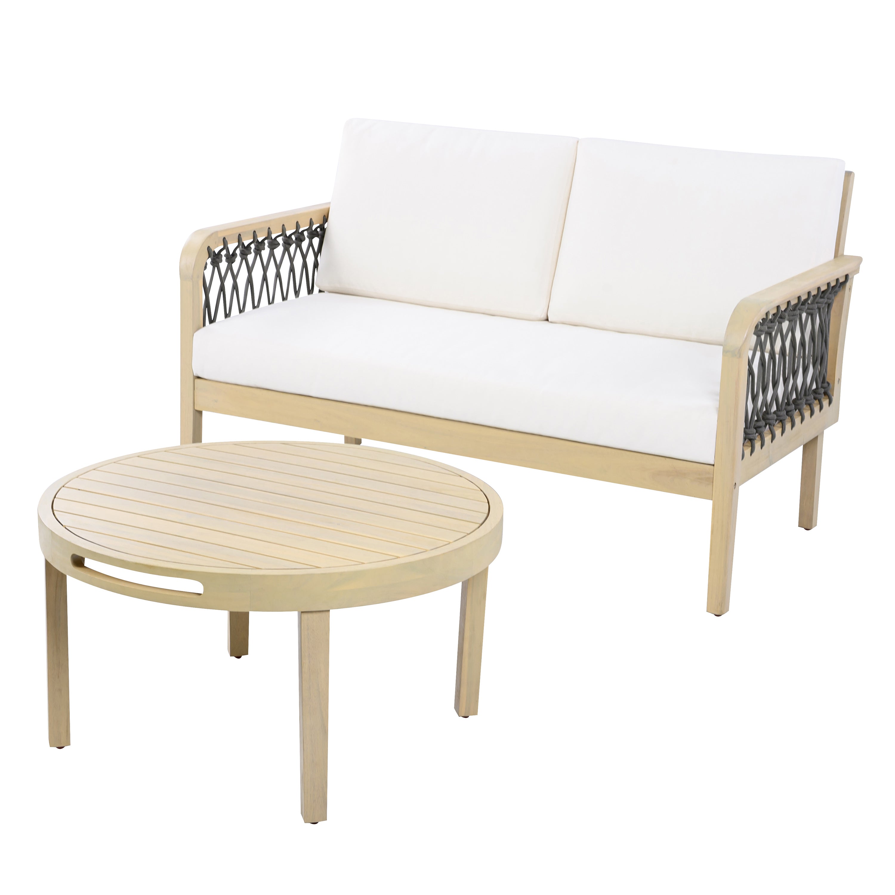 Millie Outdoor Acacia Wood Loveseat & Coffee Table Set