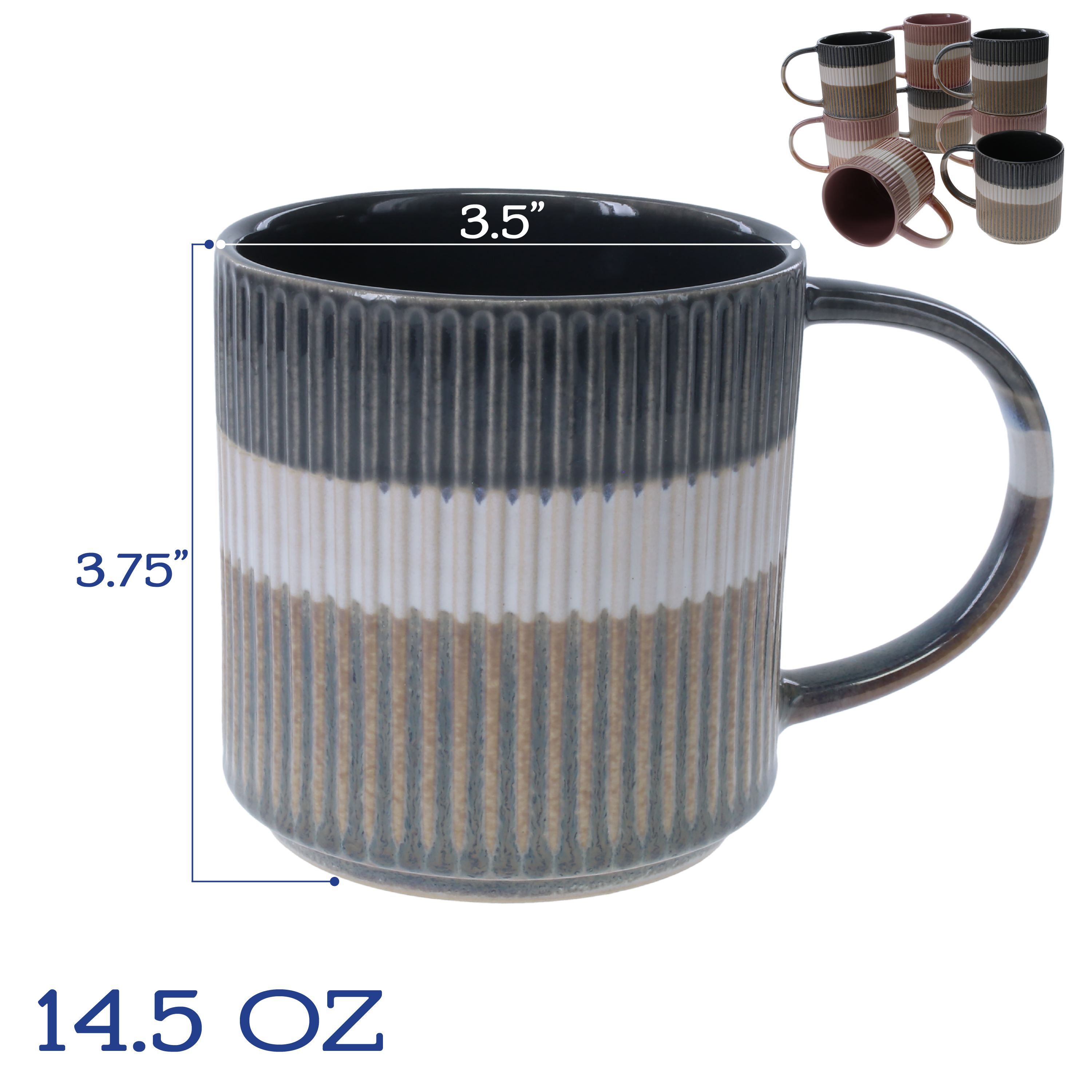 Tri-Color Mugs, Set of 8