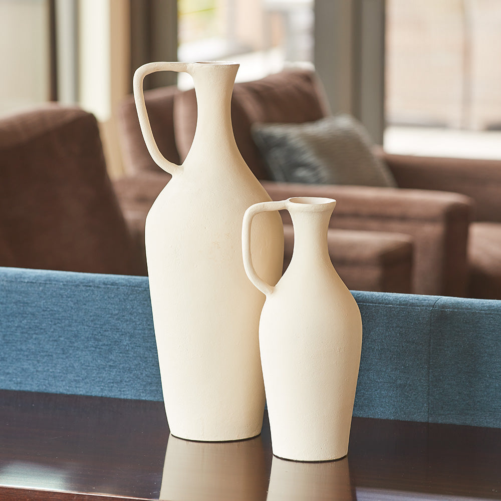 Aluminum Pitcher Vase in Cream, 18 in