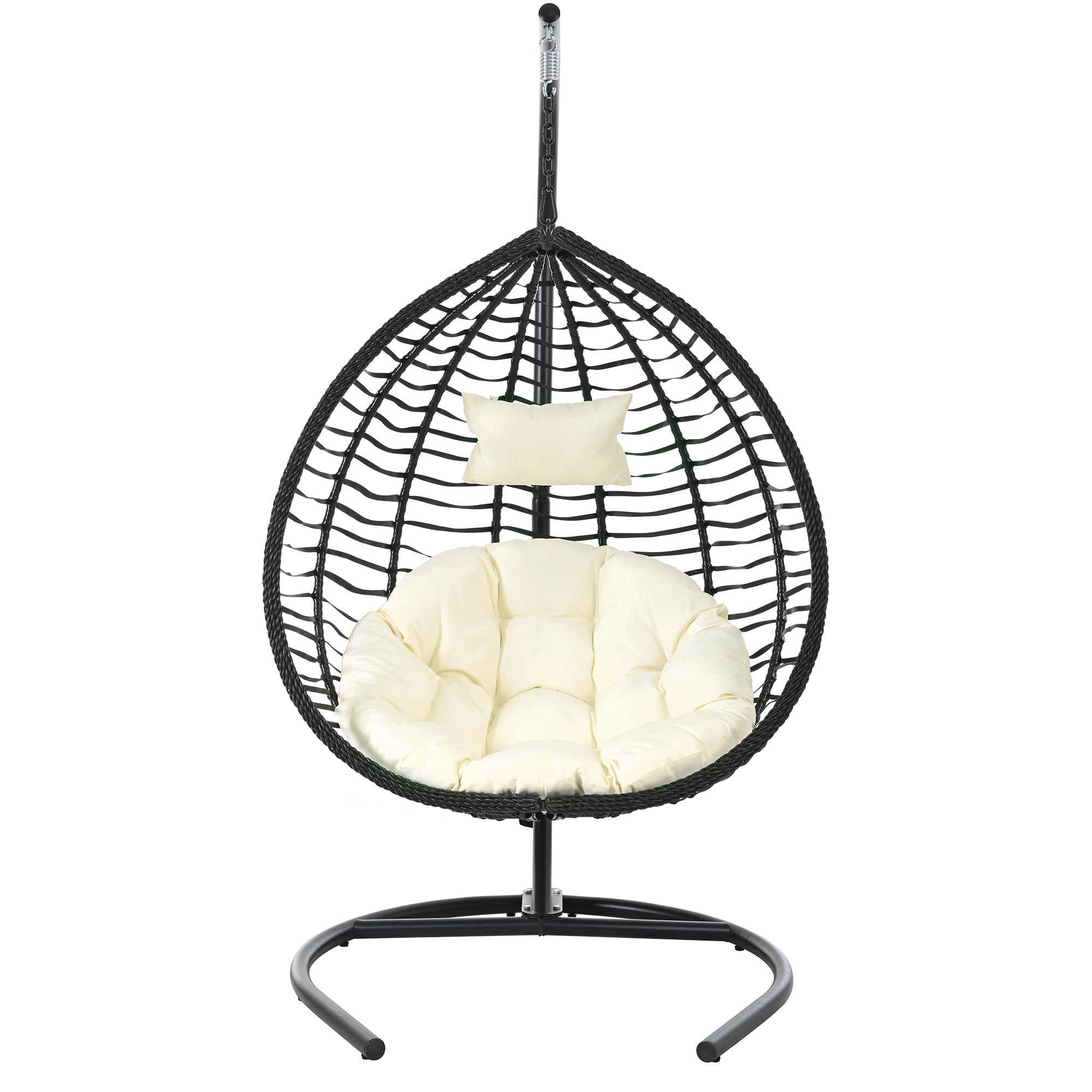 Foldable Rattan Egg Swing Chair with Iron Frame, Plush Cushion & Removable Headrest