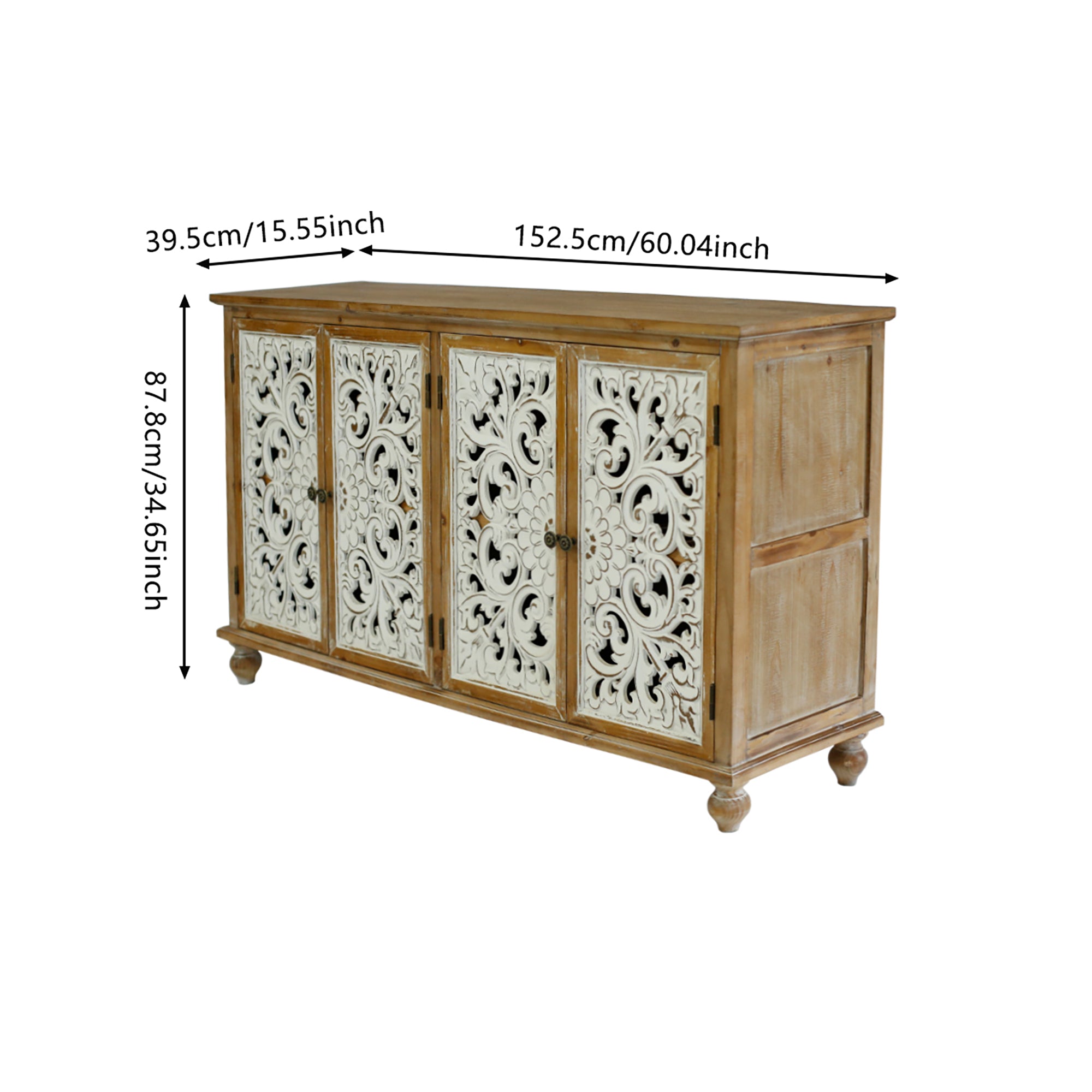 Accent Cabinet with 4 Carved Floral Doors