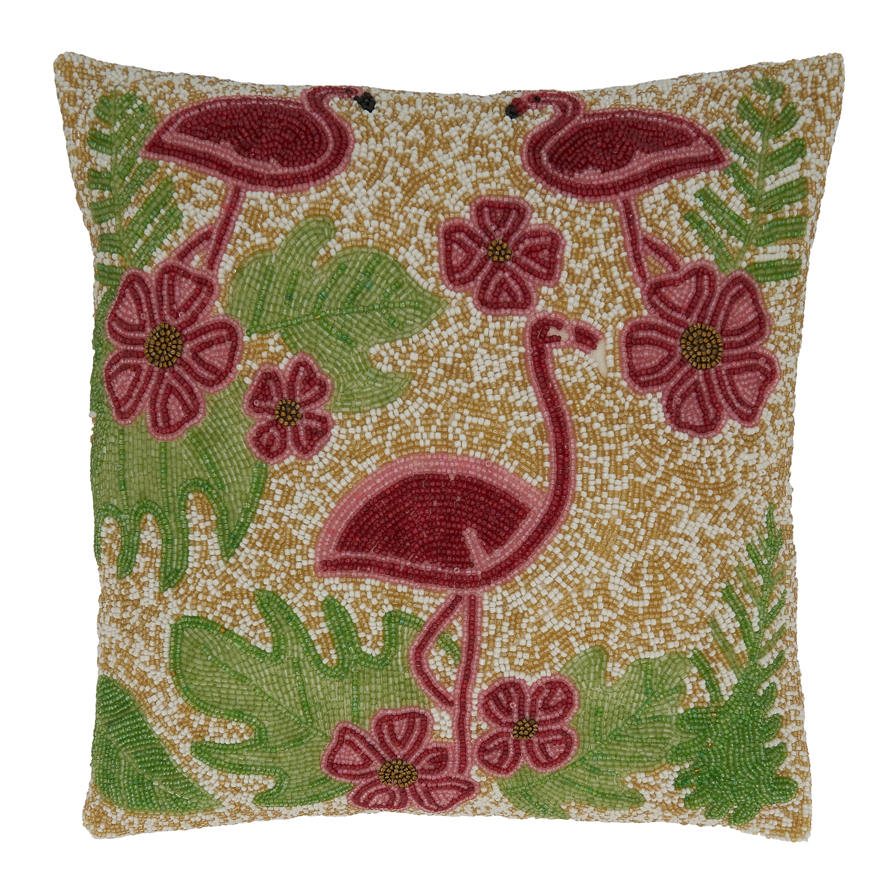 Beaded Flamingo Throw Pillow