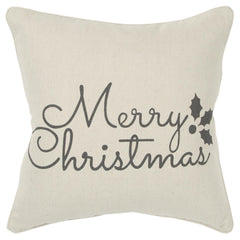 Welted Printed Cotton Holiday Sentiment Decorative Throw Pillow