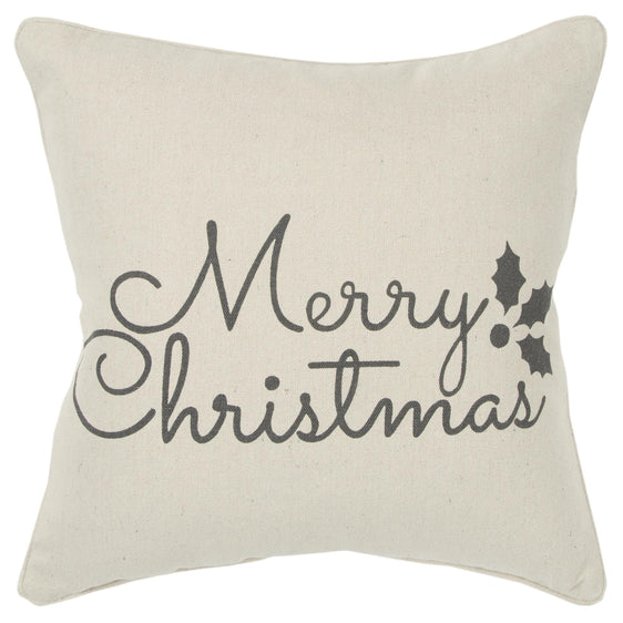 Welted Printed 100% Cotton Holiday Sentiment Poly Filled Decorative Throw Pillow