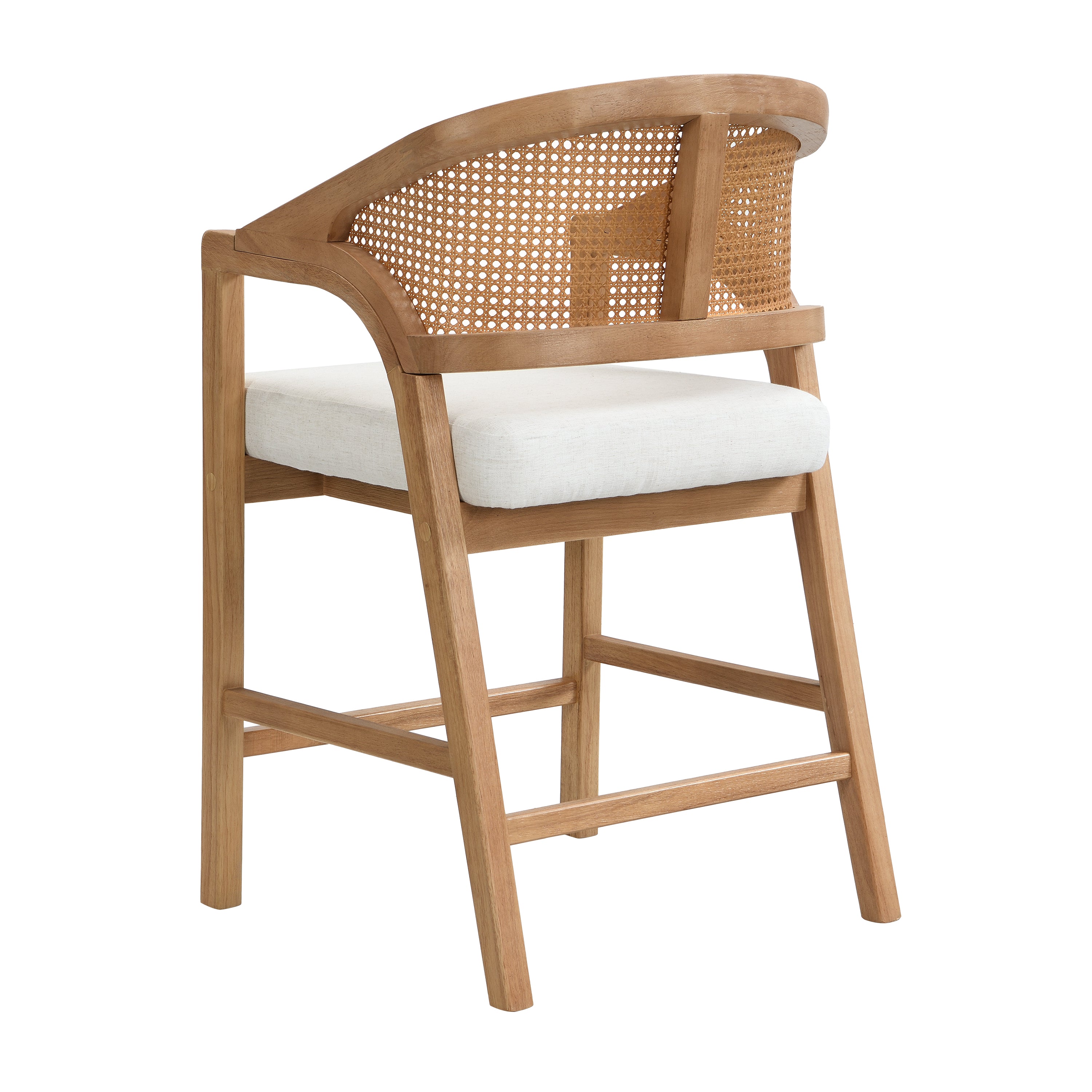 Wooden Frame Counter Stool with Rattan Back, Set of 2