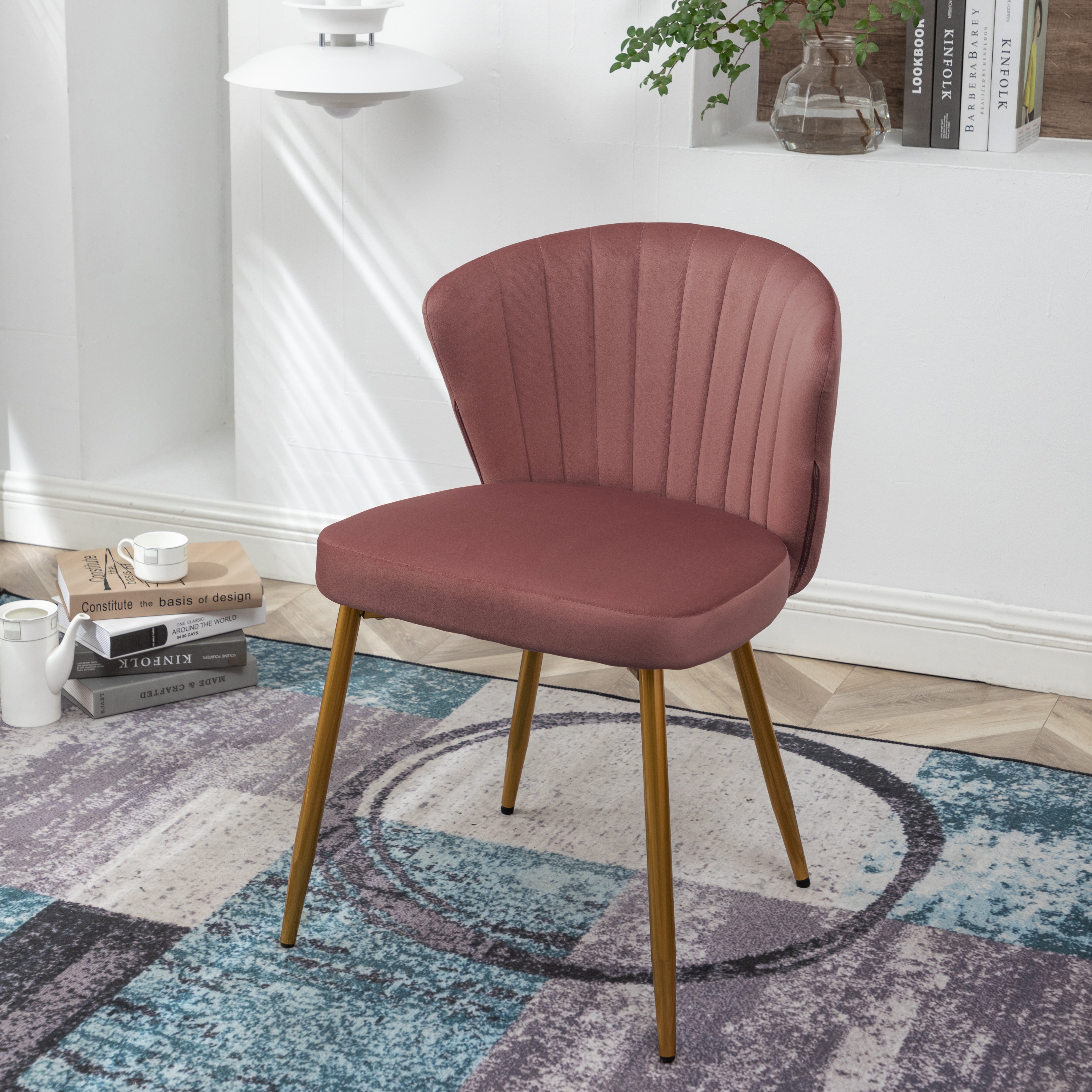 Modern Channel Velvet Armless Accent Chair with Gold Metal Legs