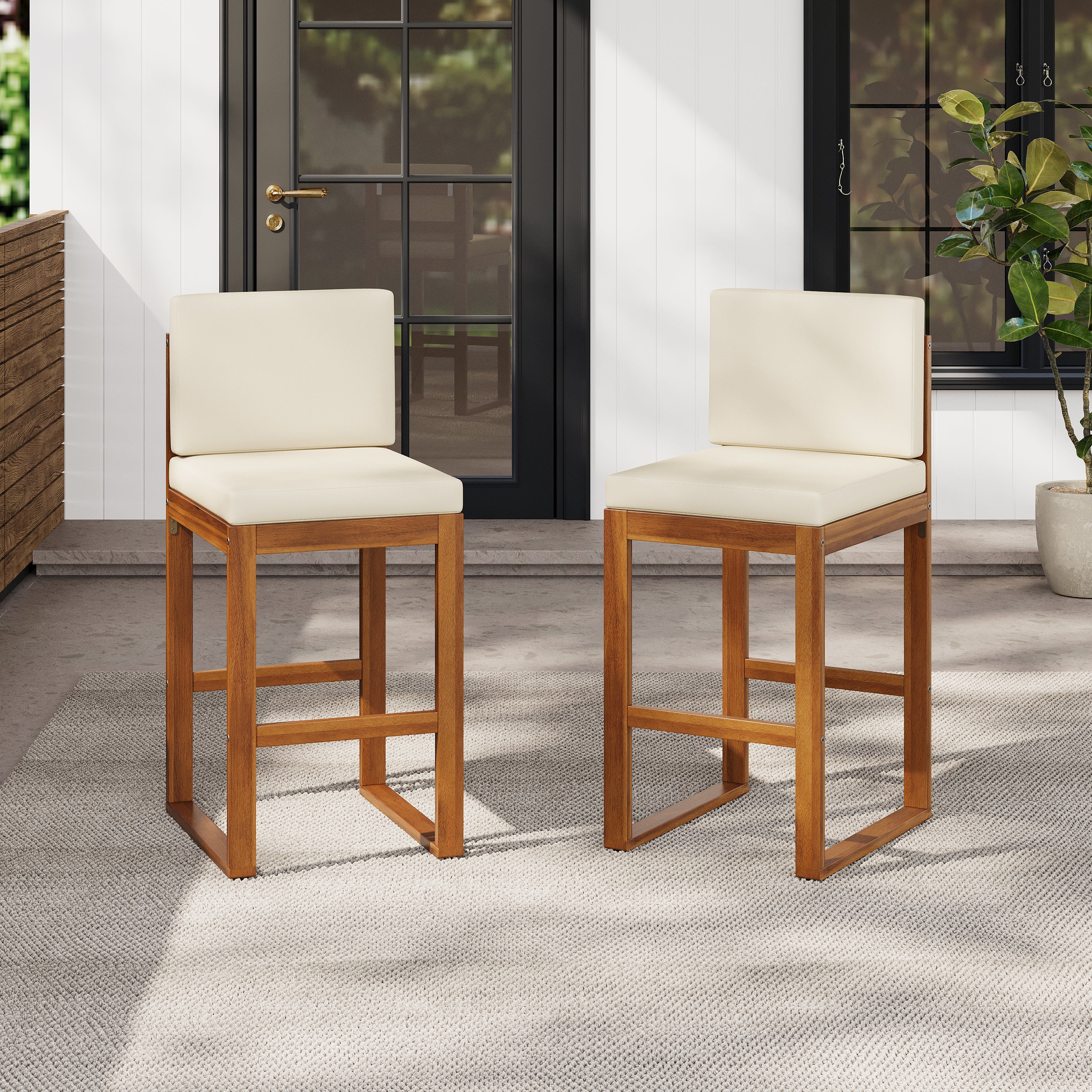 Seacliff Outdoor Acacia Wood Barstools, Set of 2