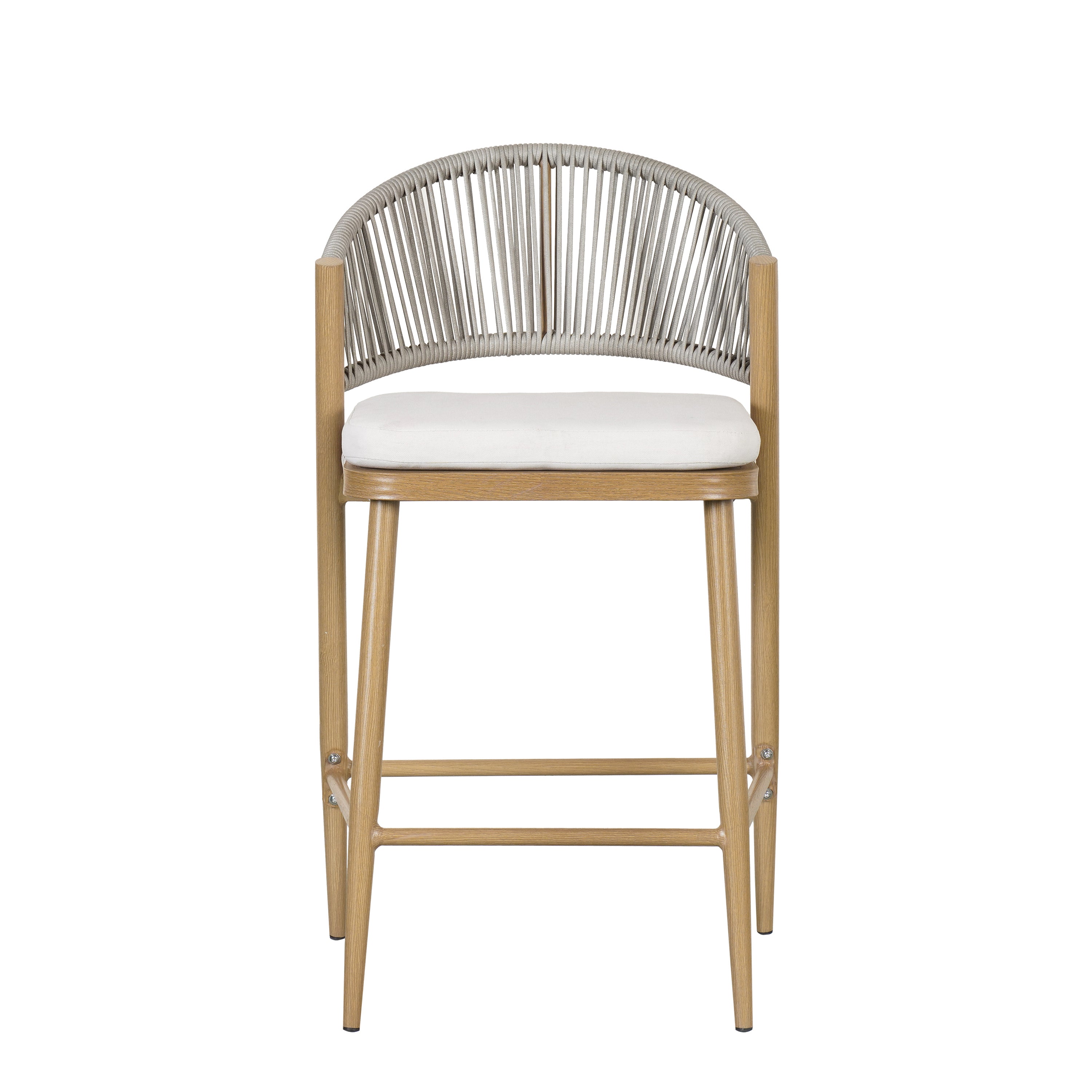 Outdoor Metal Frame Stools with Scallop-Shaped Backrest & Water-Resistant Cushions, Set of 2