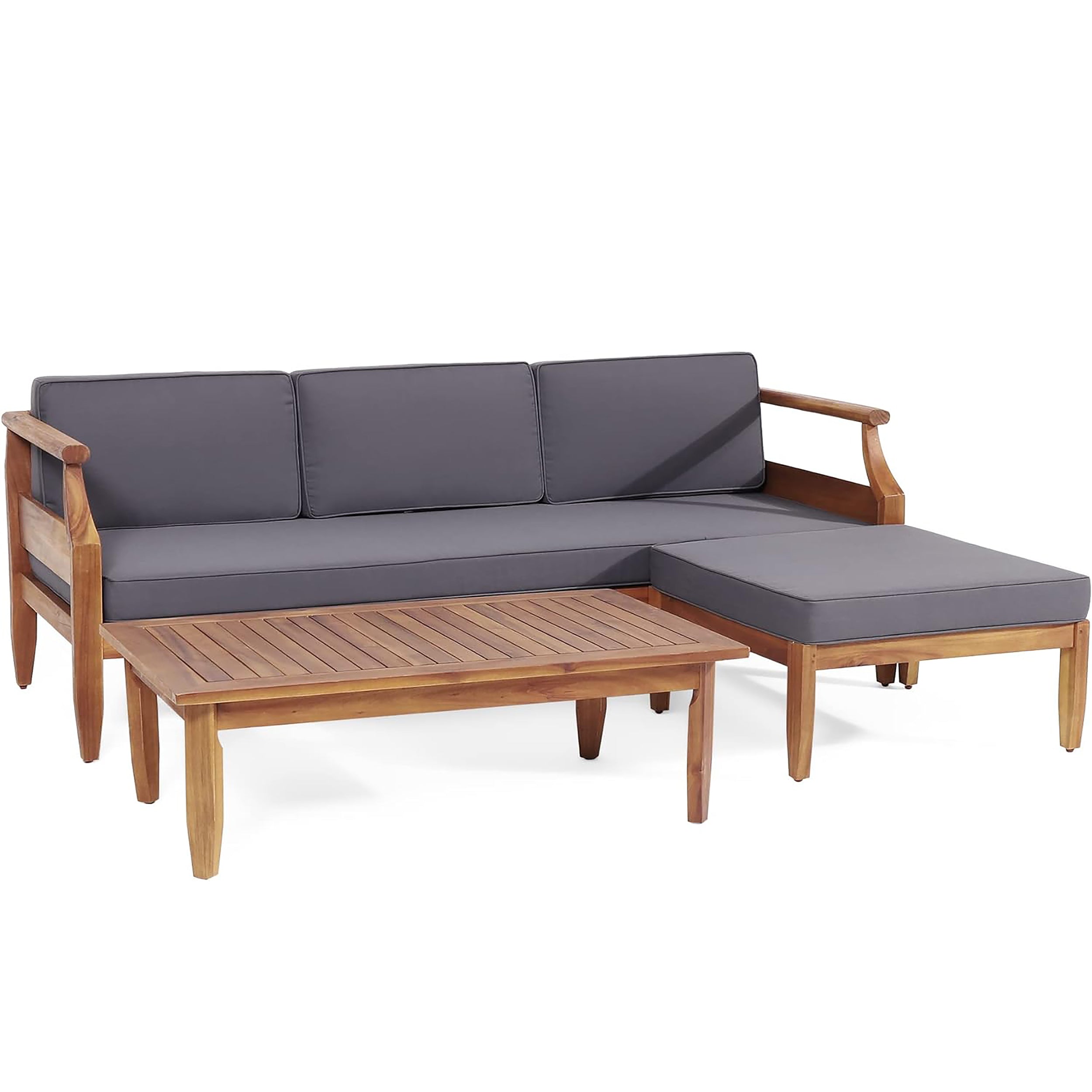 Aston Outdoor Acacia Wood 3 Seater Sofa Chat Set with Ottoman