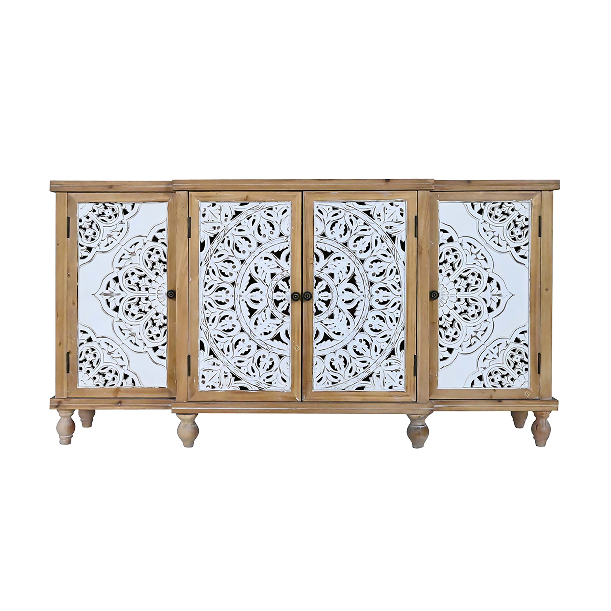 4-Door Hollow-Carved Accent Cabinet with Adjustable Shelves
