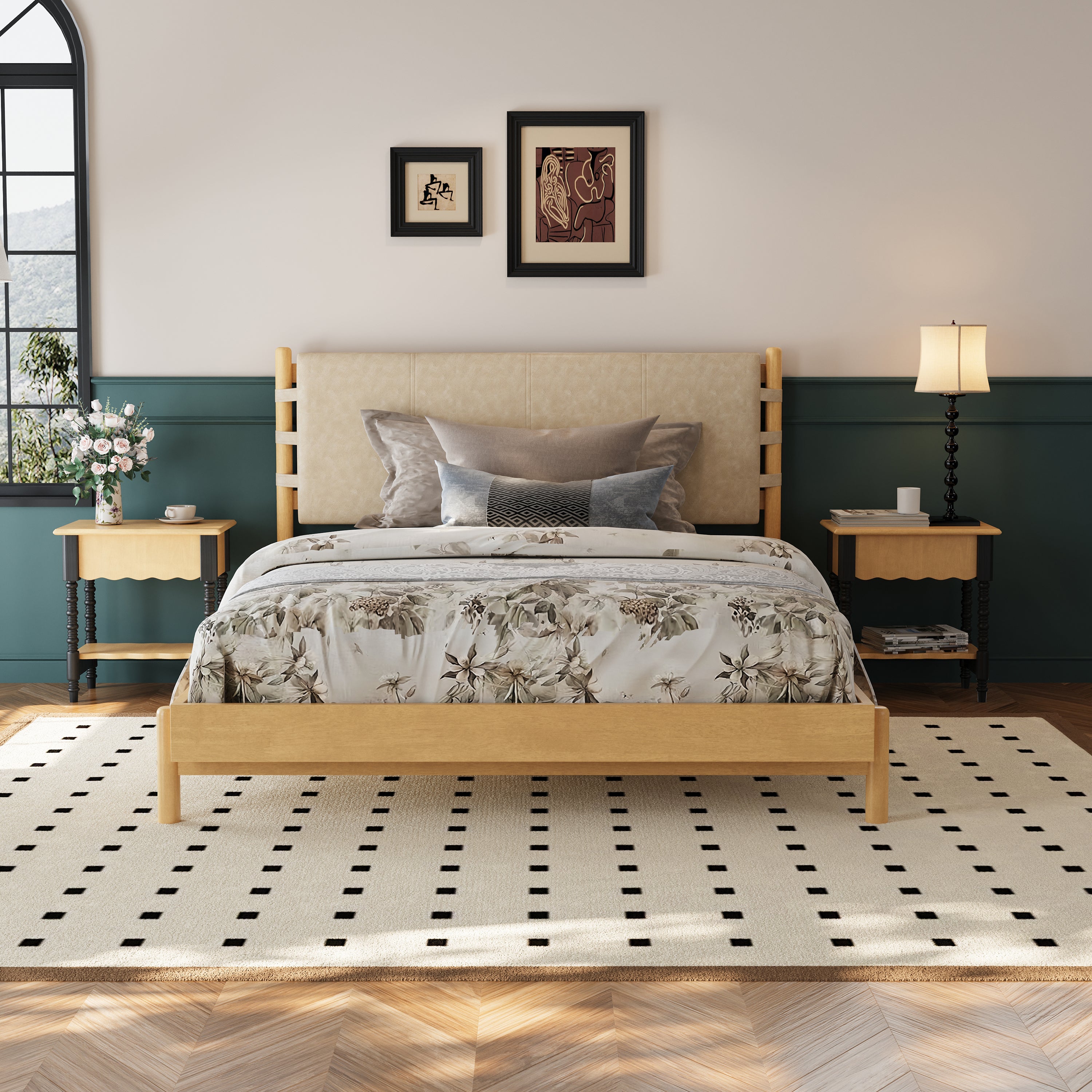 Premium Rubber Wood Platform Bed Frame with Headboard