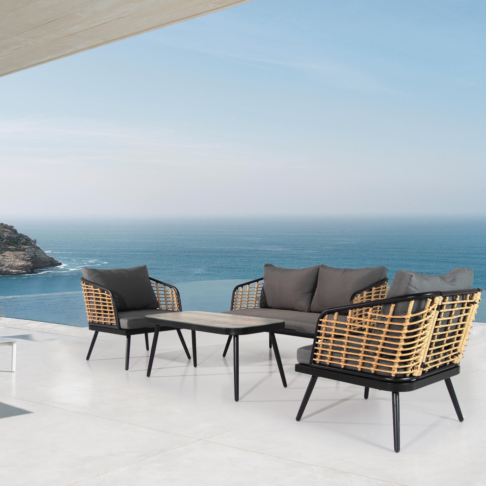 4-Piece Patio Set with Coffee Table, Loveseat and 2 Single Sofas
