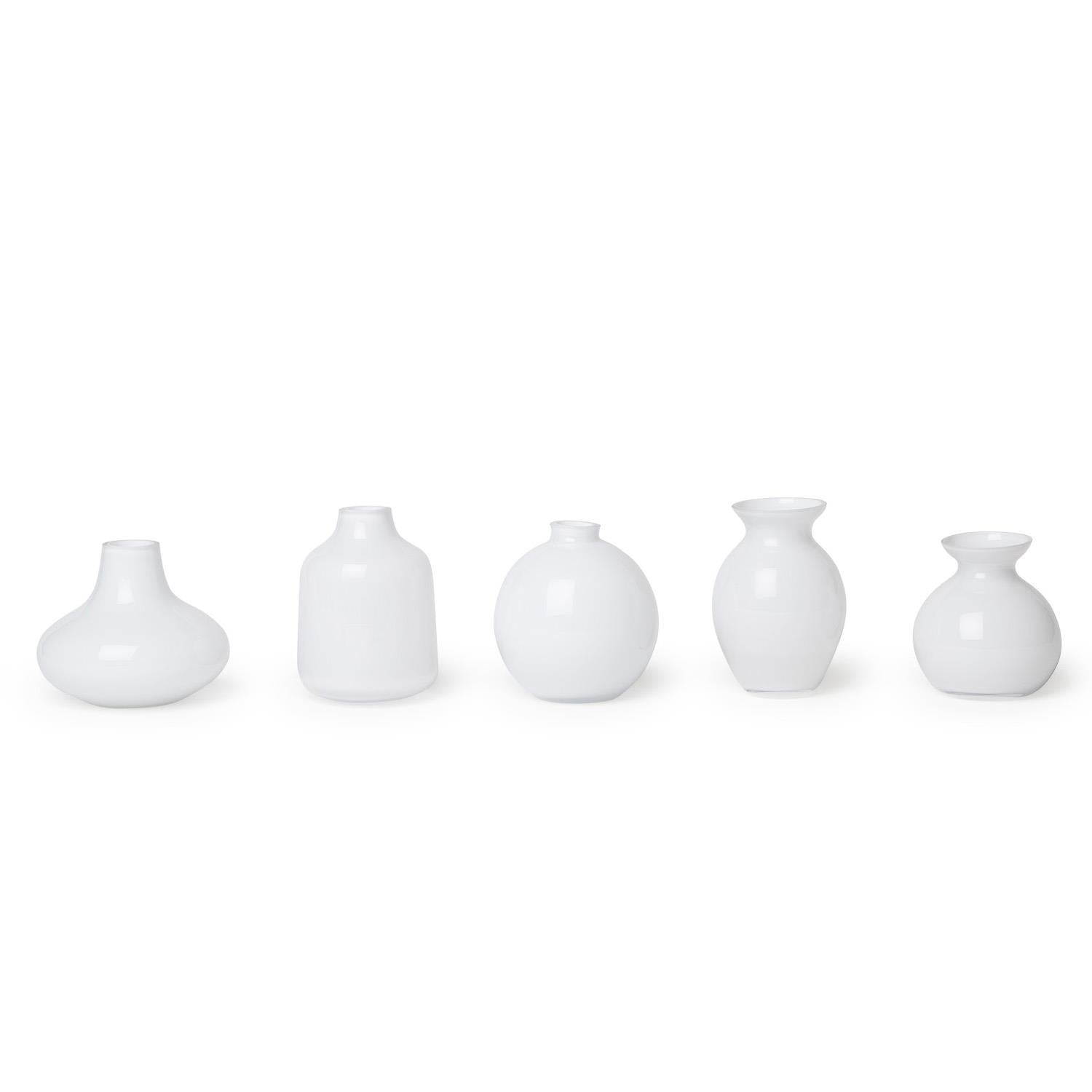 Milky White Glass Vases, Set of 5