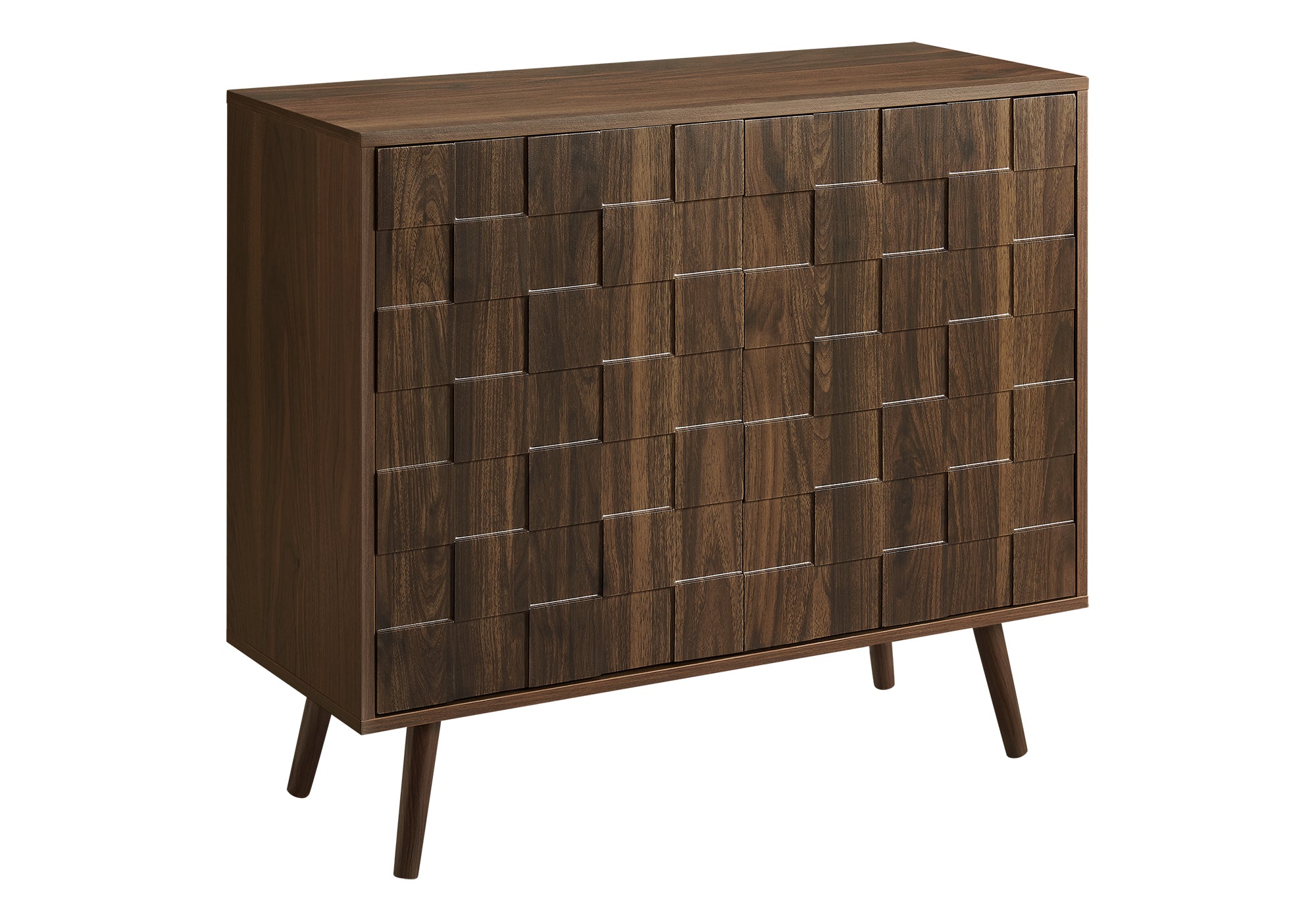 Mid Century Transitional Storage Cabinet in Dark Walnut Laminate with Adjustable Shelf and Solid Wood Legs