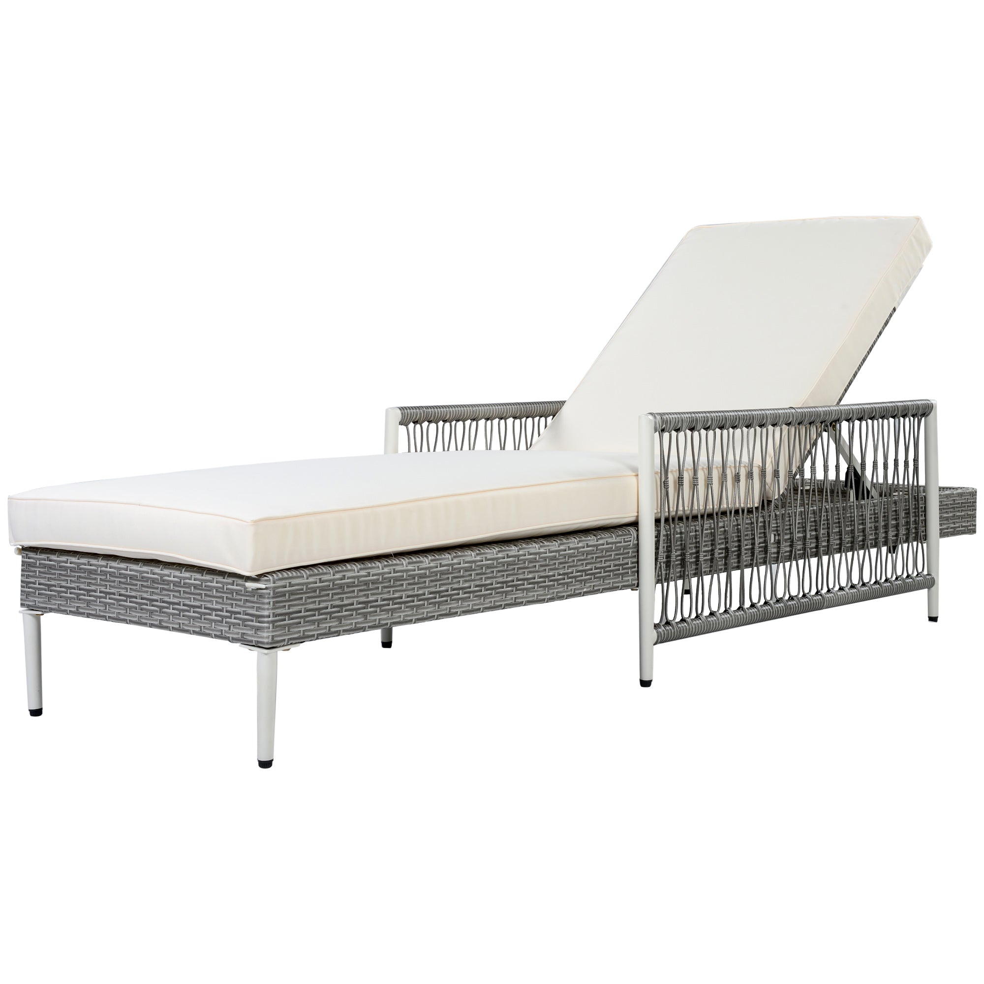 TOPMAX Outdoor All-Weather PE Rattan Chaise Lounge, Minimalist Patio Wicker Lounge Chair with 6 Gear Adjustable Recliner, Arms and Cushion for Poolside, Deck, Grey