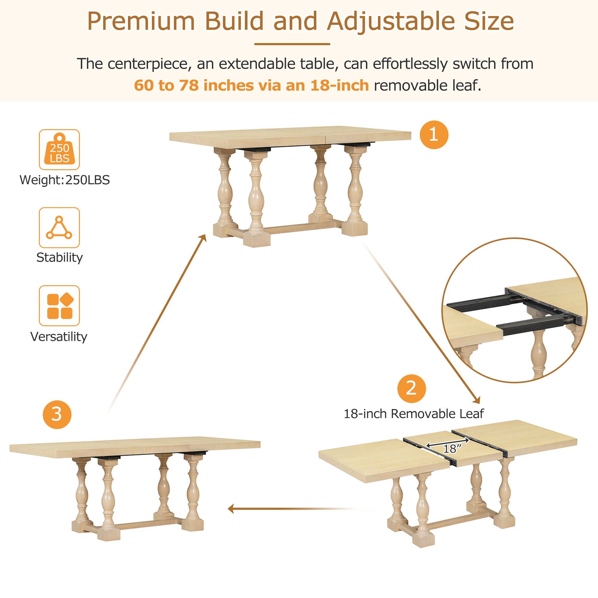 6-Piece Dining Set with Removable Leaf Table and Padded Dining Bench and 4 Chairs