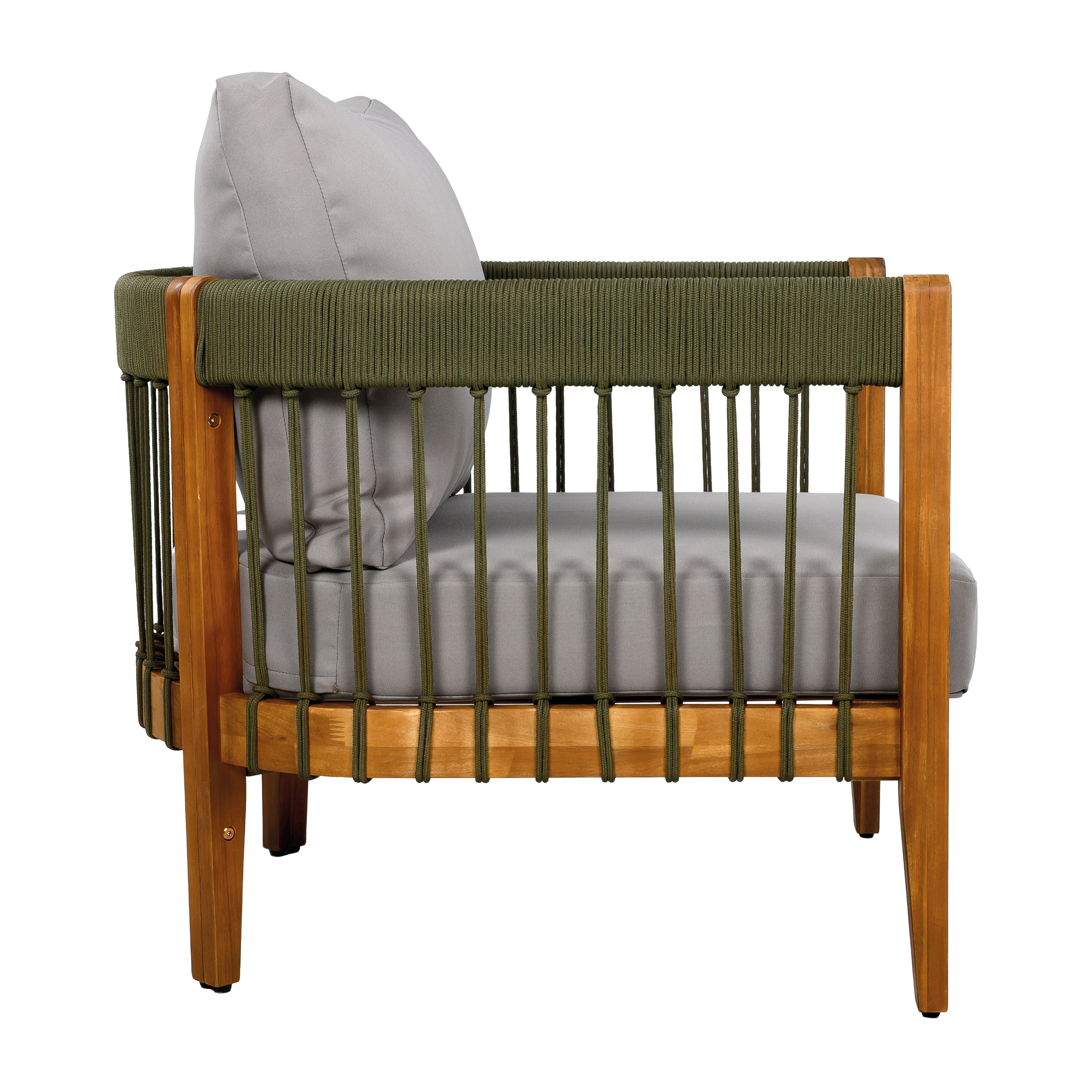 Azari Outdoor Acacia Wood Club Chair with Handwoven Rope Accents & Curved Backrest