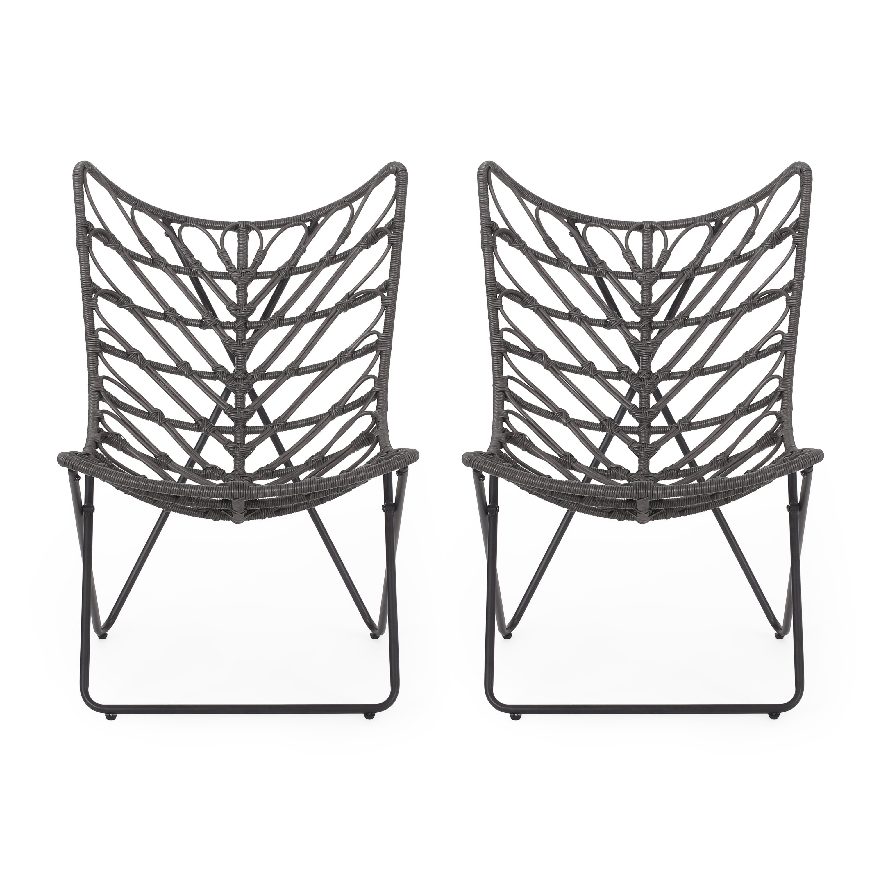 Outdoor Rattan Chair with Geometric Cross Base, Set of 2