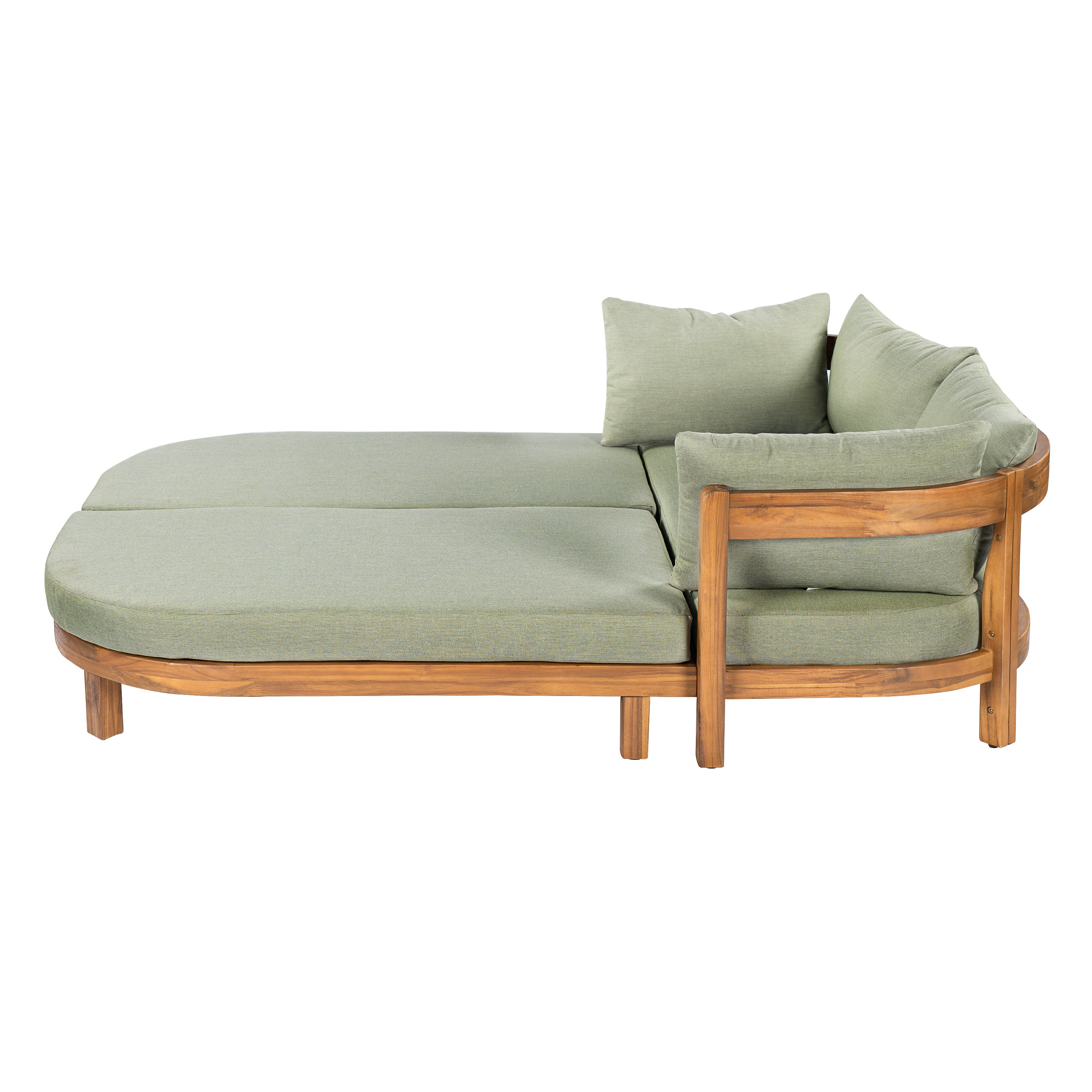 Donovan Outdoor Wood Daybed, Teak Finish With Green Cushion